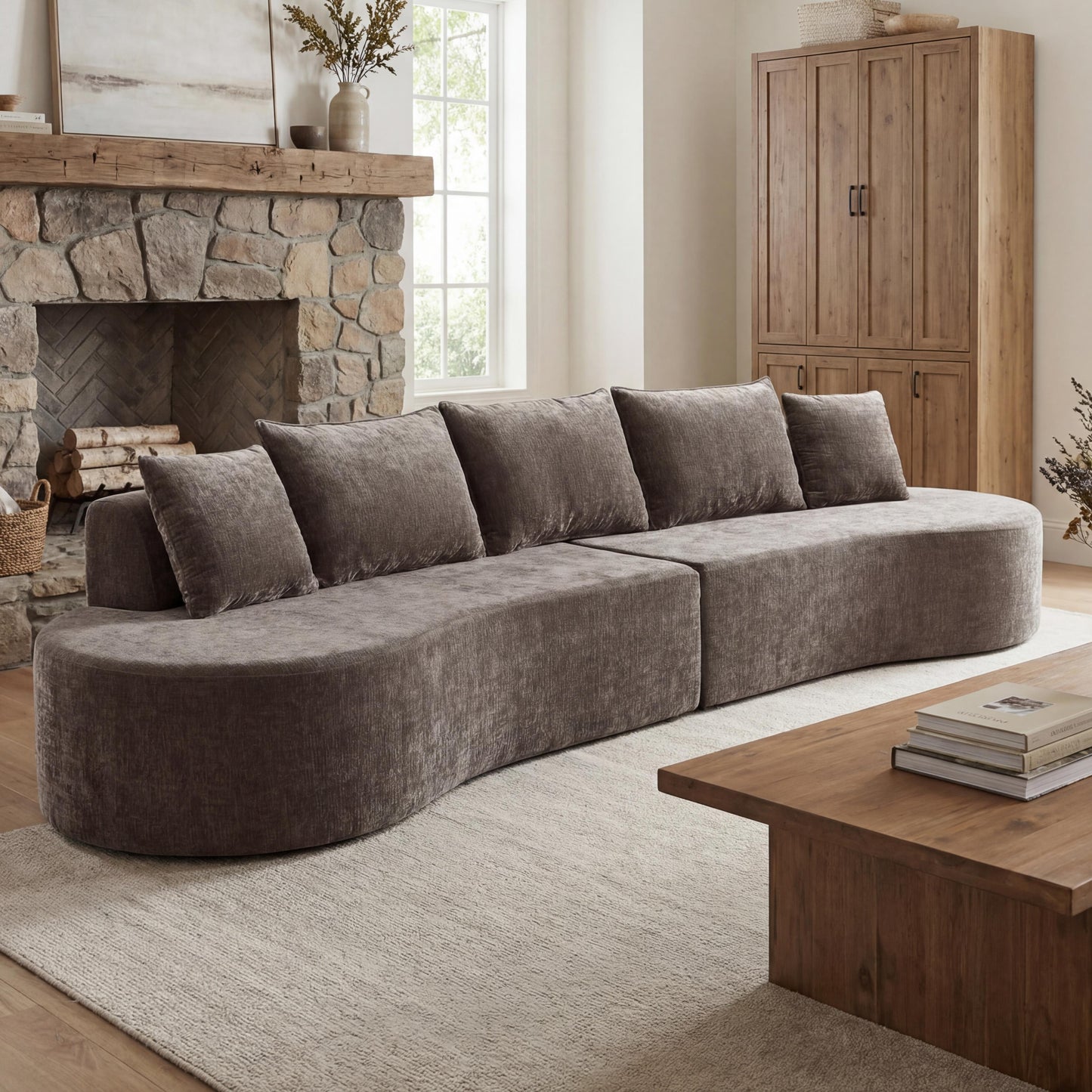 138.6 Modern Curved Modular Sectional Sofa With High-Density Fully