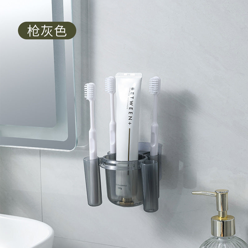 Wall-Mounted Bathroom Toothbrush Holder Punch-Free Plastic Storage Rack