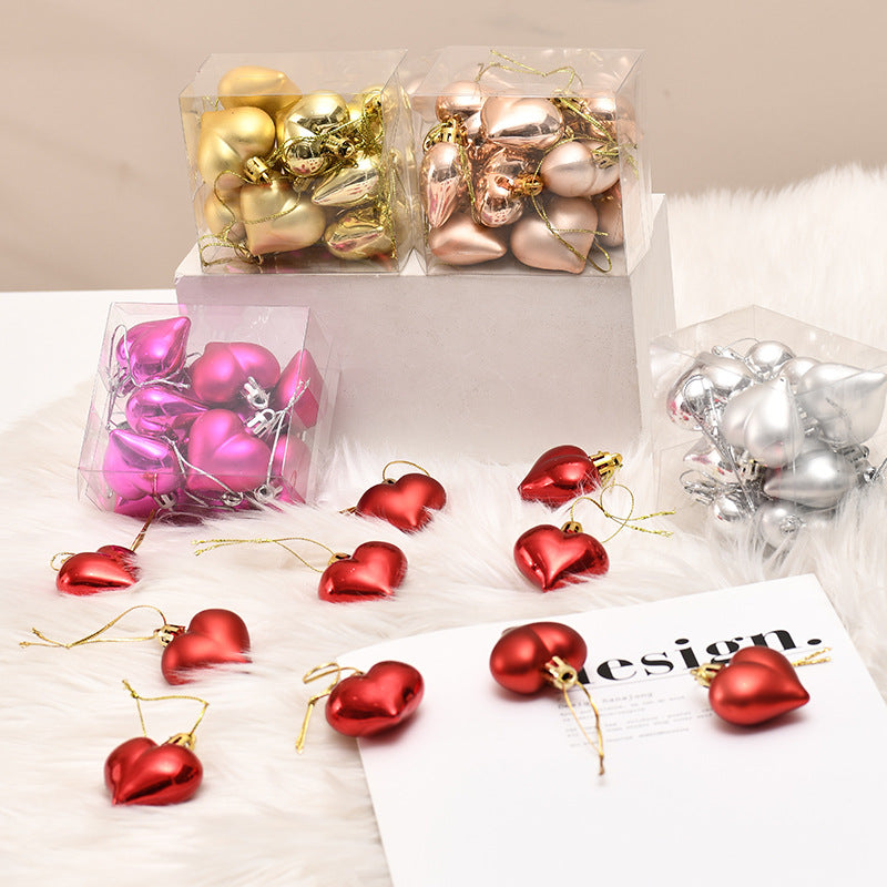 Christmas Tree Pendant Garland Decorations - Plastic Love Heart Ornaments, 4.5cm