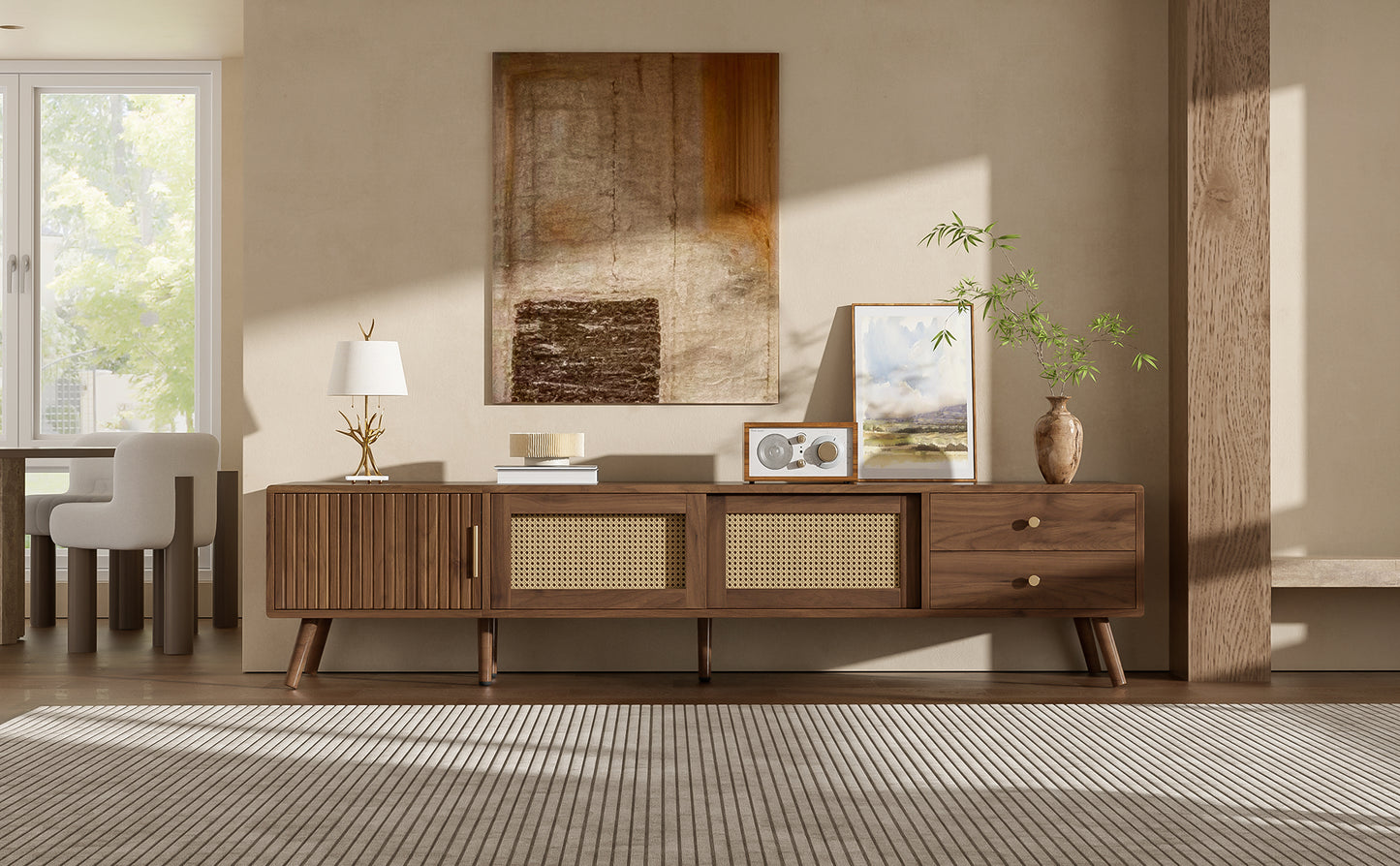 76" Modern Rattan TV Stand for TVs up to 85 Inches - Natural
