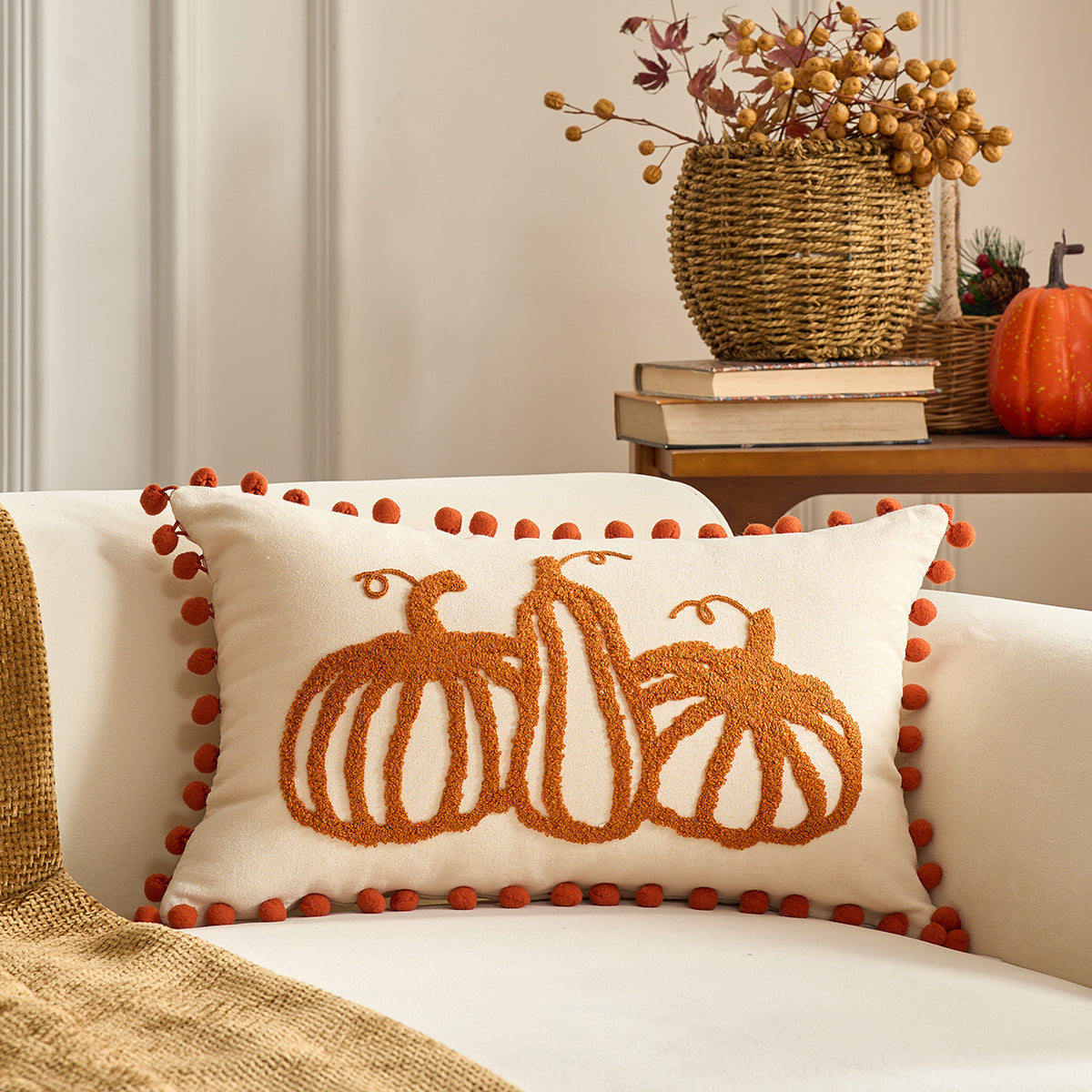 Autumn Maple Leaf Pumpkin Pillow Cover for Sofa & Living Room Decor