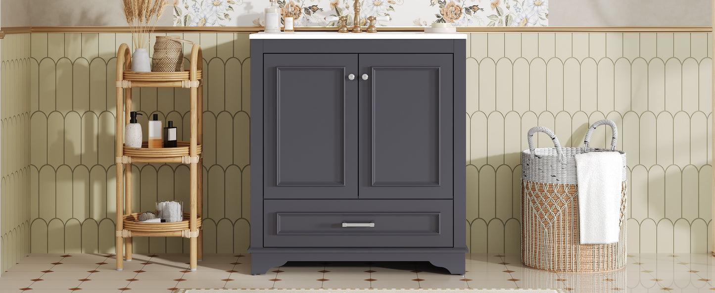 30" Blue Bathroom Vanity with Ceramic Sink & Soft Close Doors