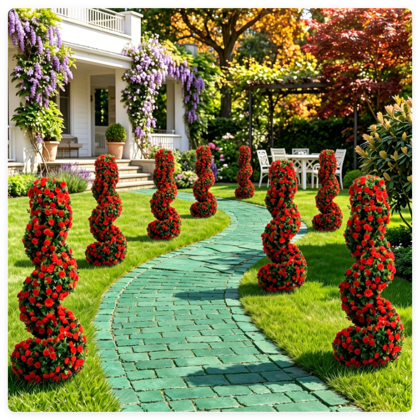 2 Pack Faux Spiral Shrub - Lifelike All-Weather Artificial Plant - Red