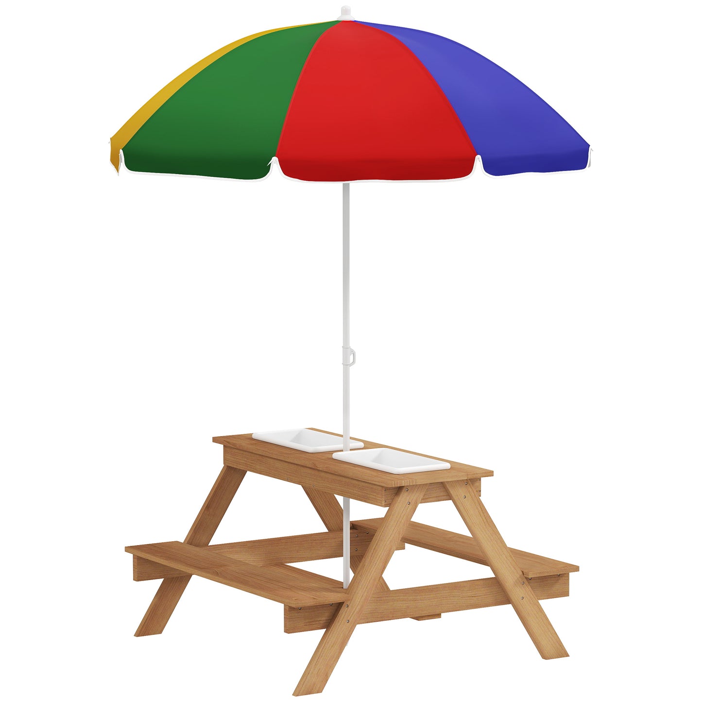 Wooden Kids Picnic Table with Removable Umbrella - Mixed Color