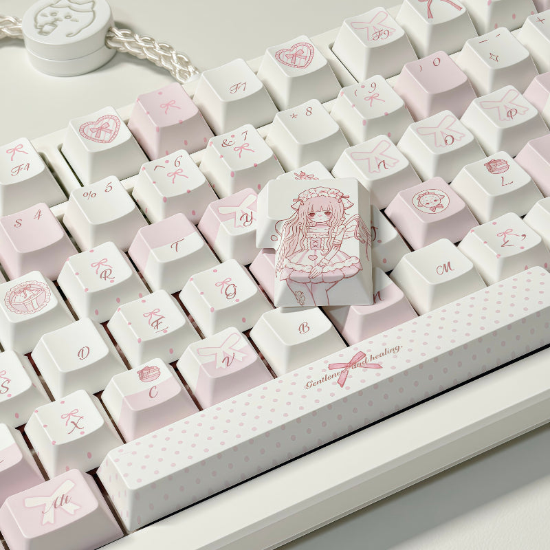 Cute Pink and White Sheep Keycap Set - Sweet Design