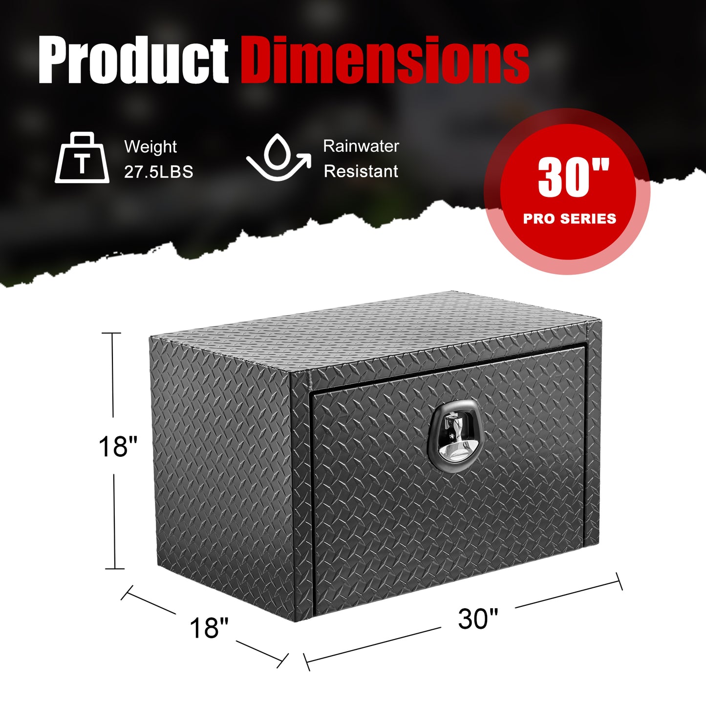 30 Inch Heavy Duty Aluminum Truck Tool Box - Waterproof Black