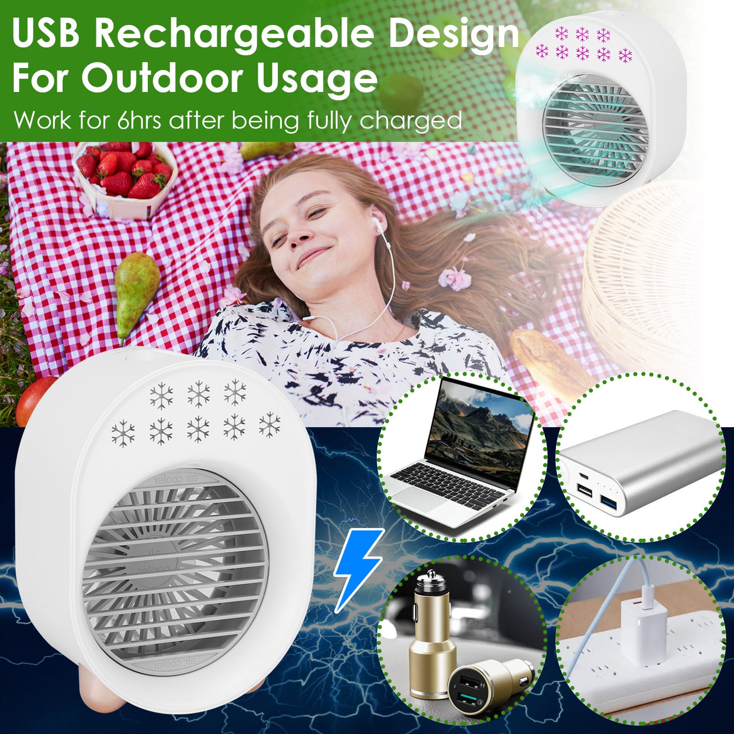 Portable Mini Desktop Air Conditioner Fan with USB Rechargeable Humidifier