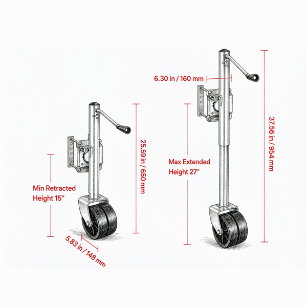 Heavy Duty Swivel Boat Trailer Jack 2000 Lb with Dual Wheels 15-27 Inch Lift