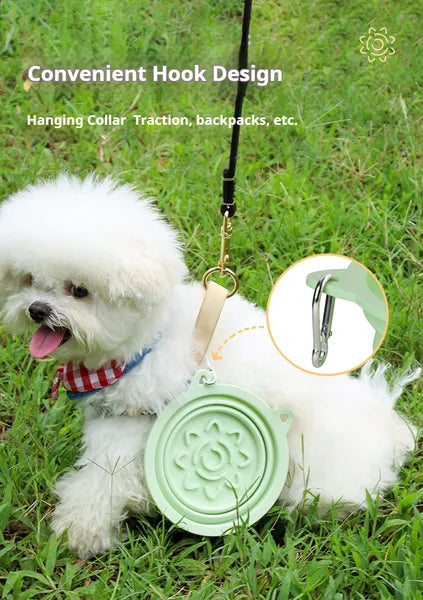 3-in-1 Foldable Travel Pet Bowl with Suction Cups & Hanging Hook - Silicone Dog Food & Water Feeder