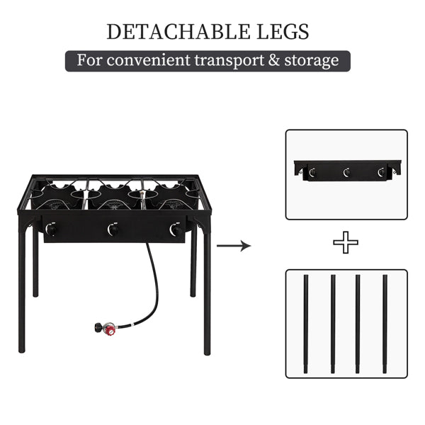 High-Power Three Burner Gas Stove - 225,000 BTU, Cast Iron