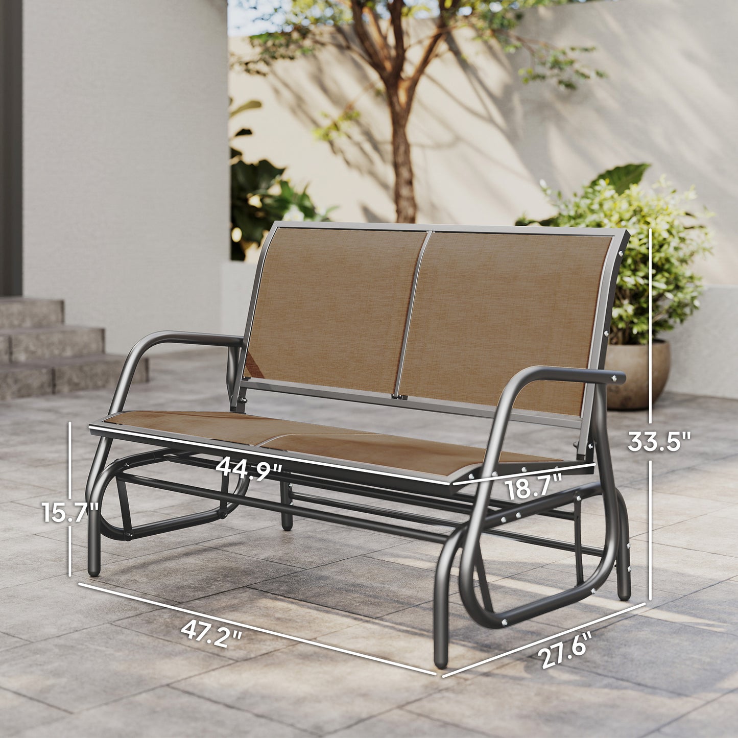 2-Person Outdoor Glider Bench - Steel Frame, Light Mixed Brown