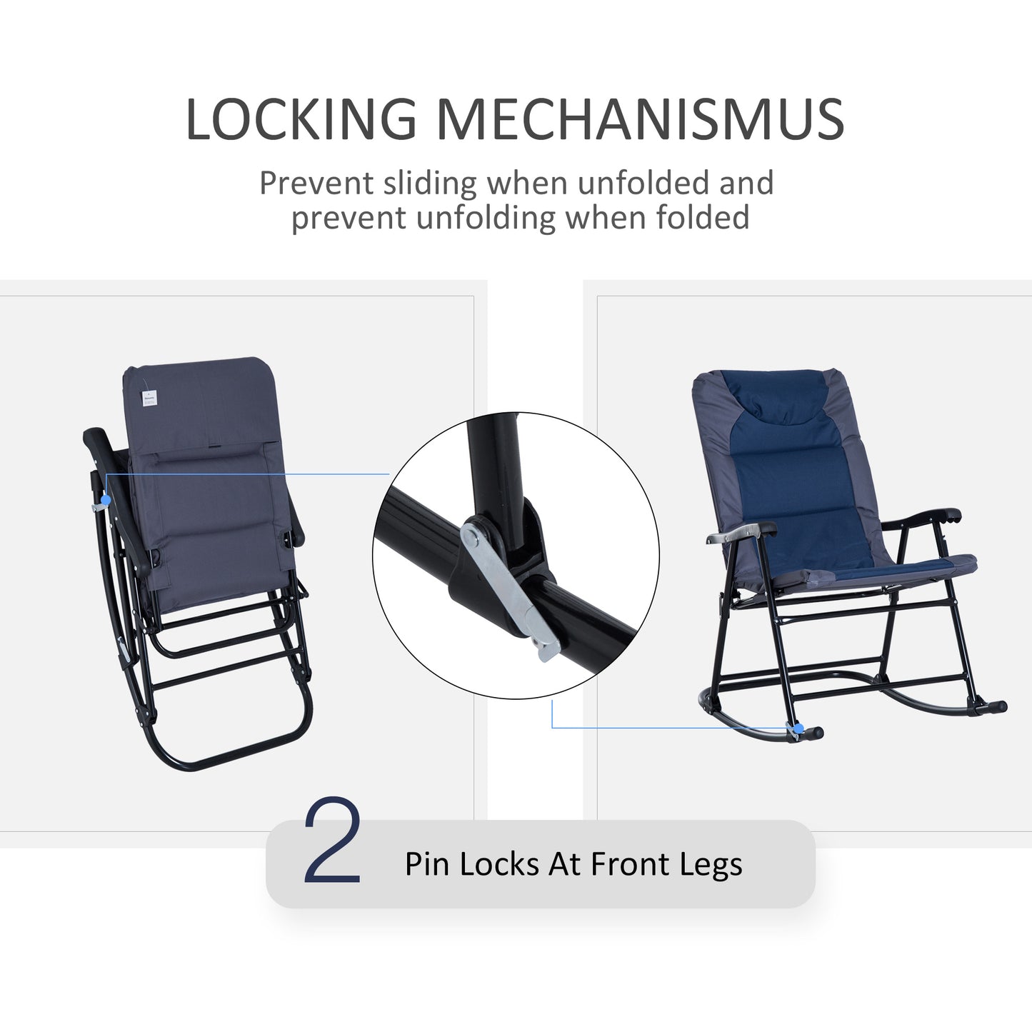 3 Piece Outdoor Folding Rocking Chair Set with Table - Blue & Gray