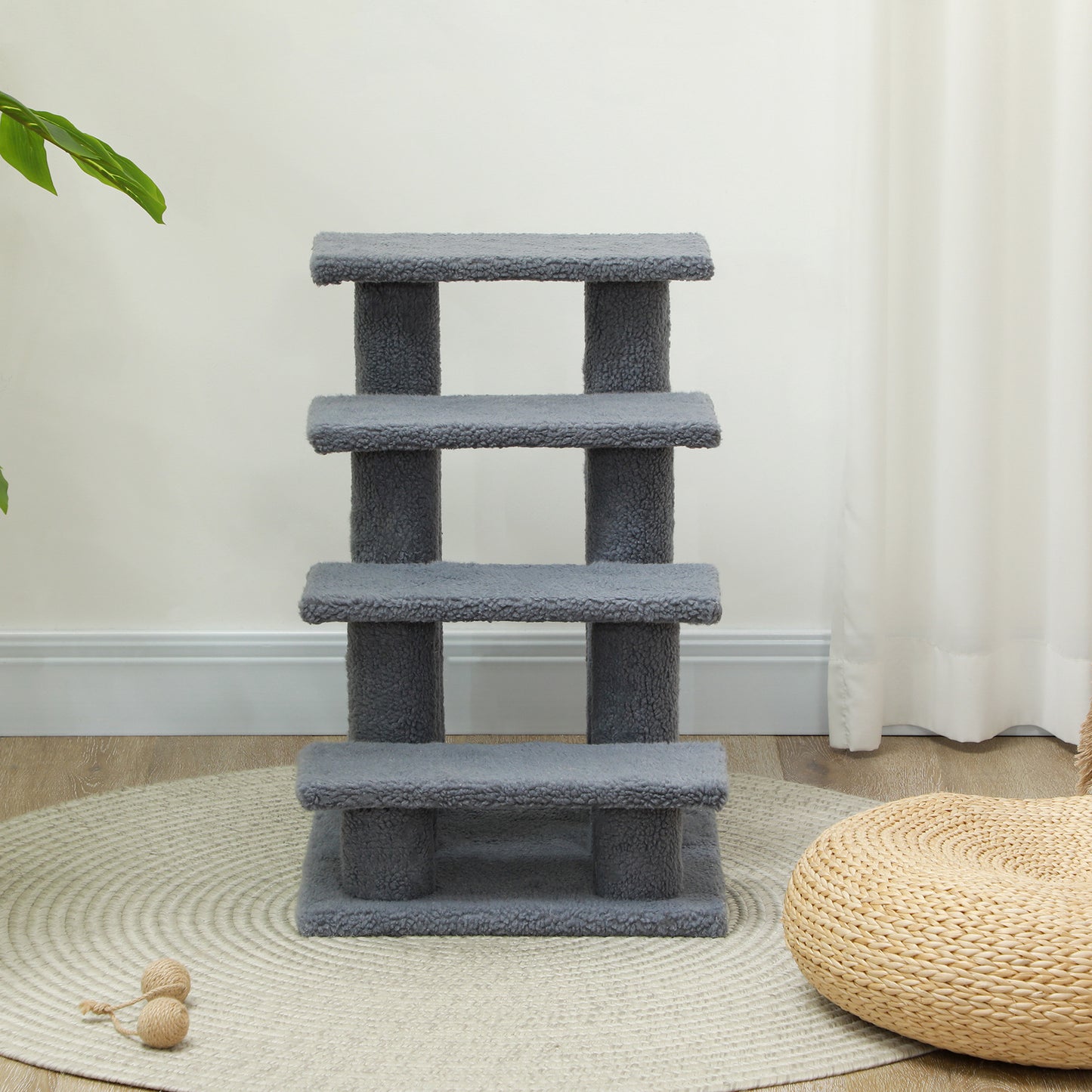 25-Inch Multi-Level Cat Scratching Post with Steps and Soft Carpeted Platforms - Gray