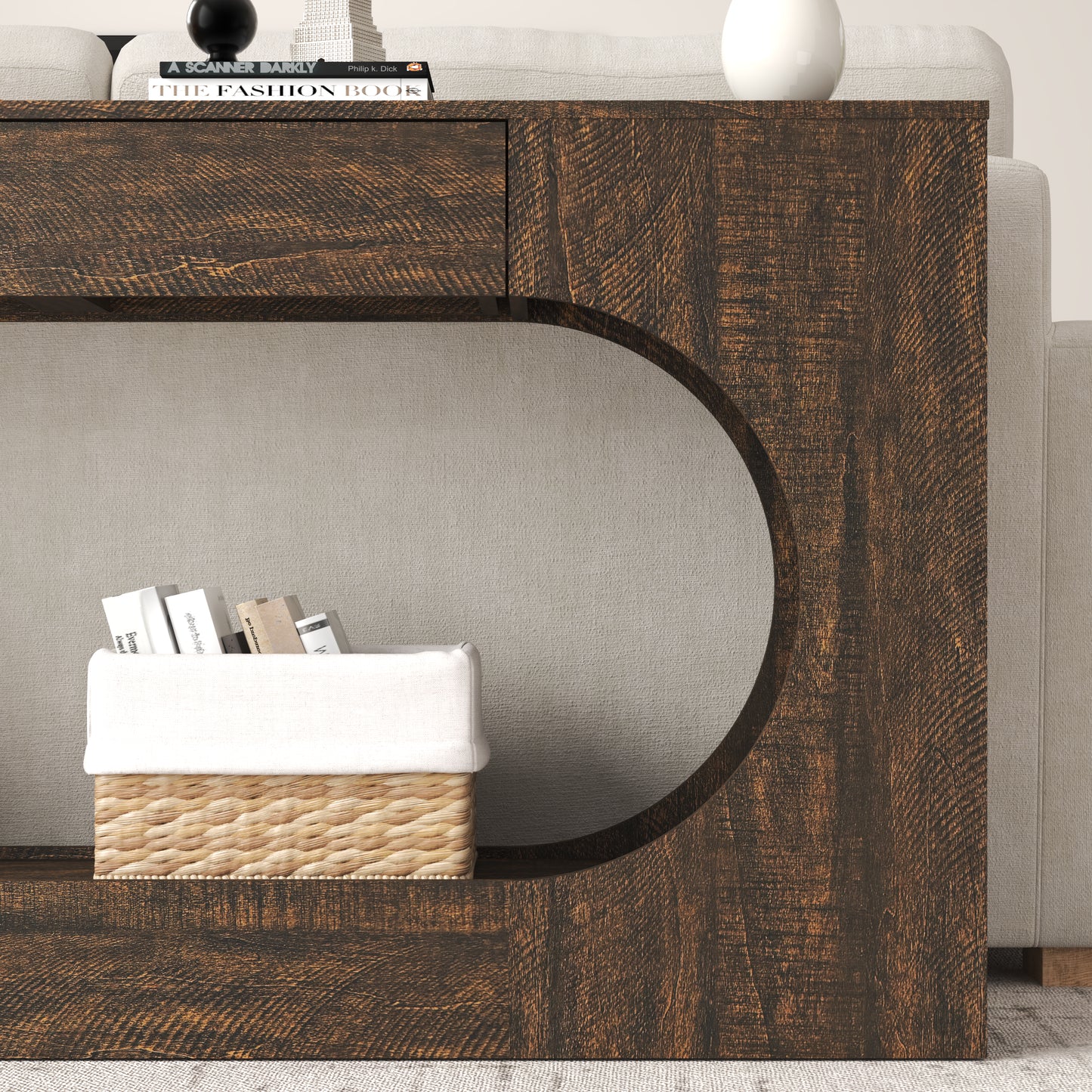 Narrow Walnut Wood Grain Console Table with Drawer - 63"