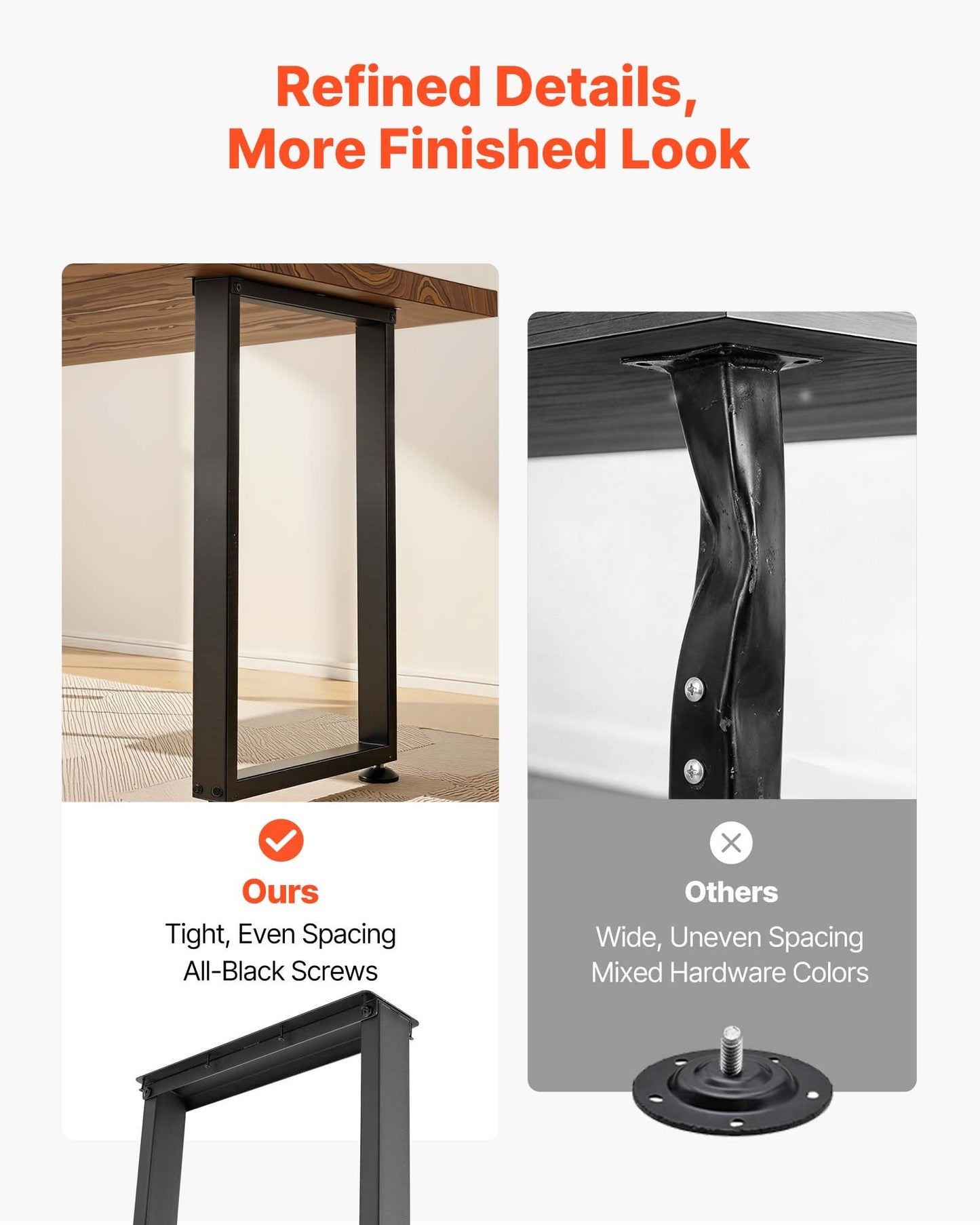 Heavy Duty Square Steel Table Legs 29.1 Inch Height Set of 2 - Black