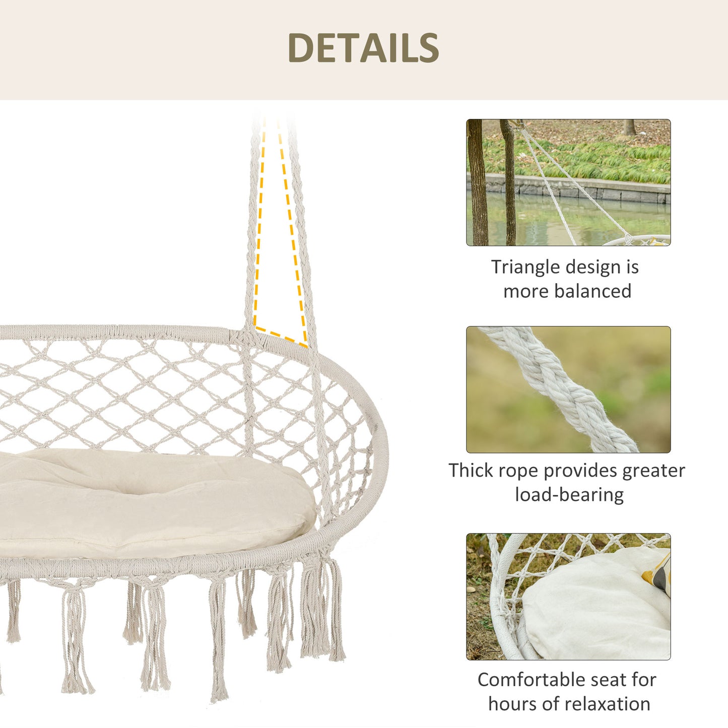 Macrame Hammock Chair - Soft Cushion for Indoor & Outdoor Use