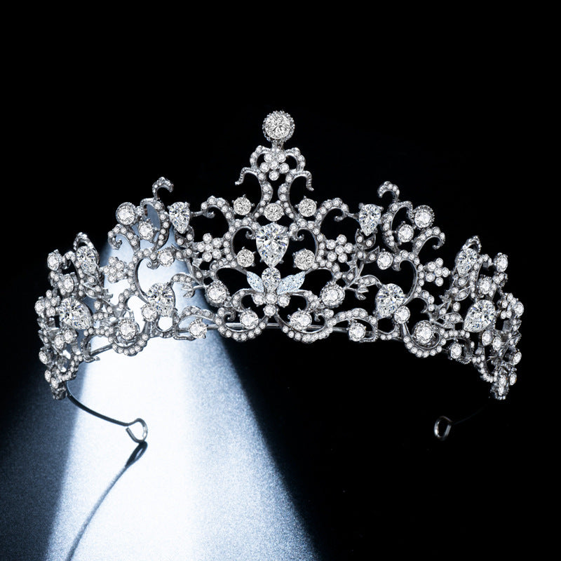 Zircon Bridal Crown Tiara Headpiece - White