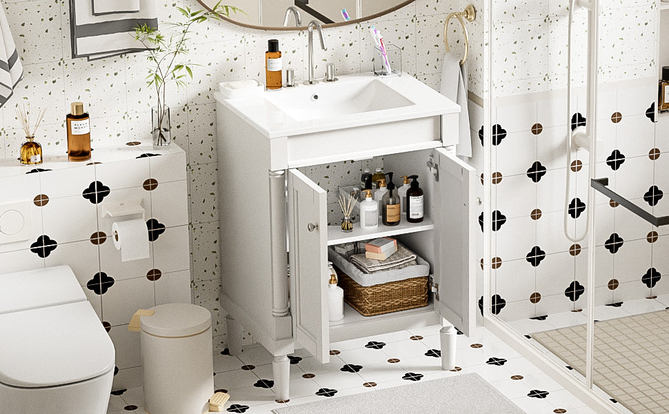 24-Inch Modern Bathroom Vanity with Ceramic Sink & Storage Cabinet