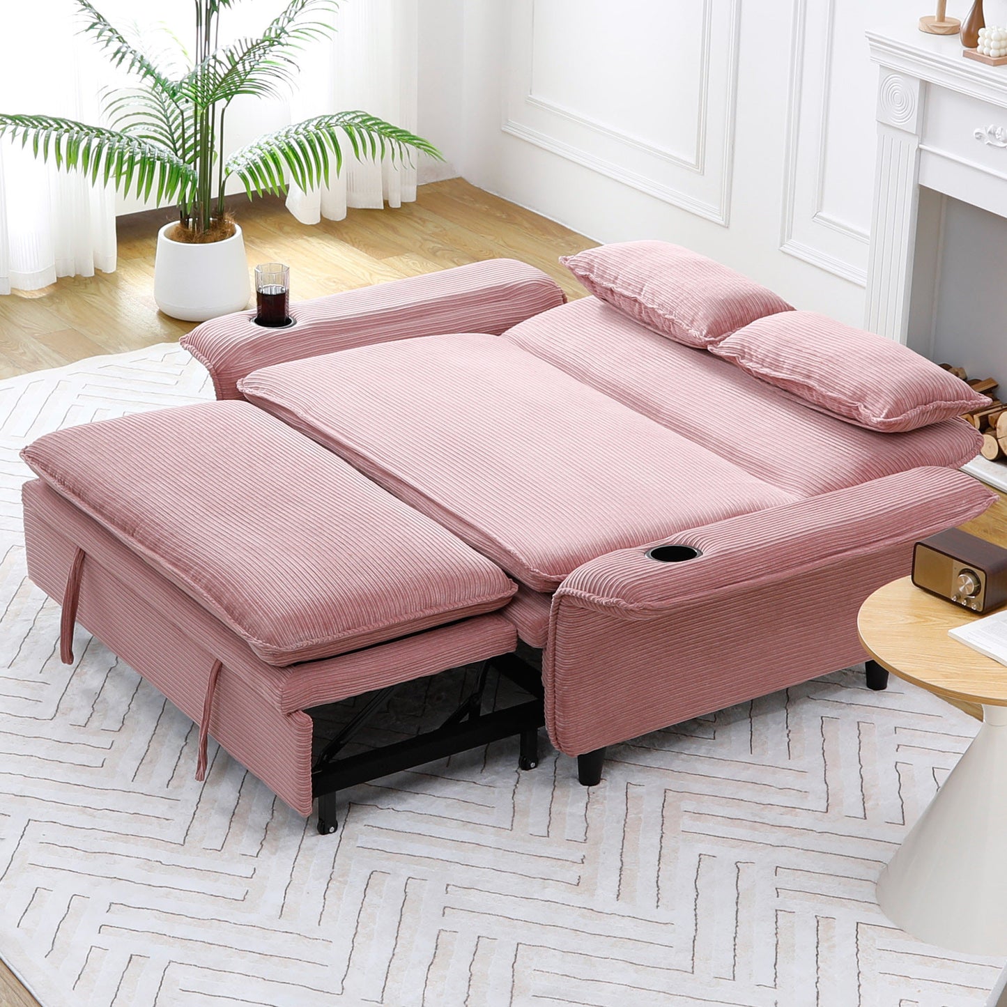 Adjustable Pink Striped Sofa Bed - Multi-Functional 65.74-Inch