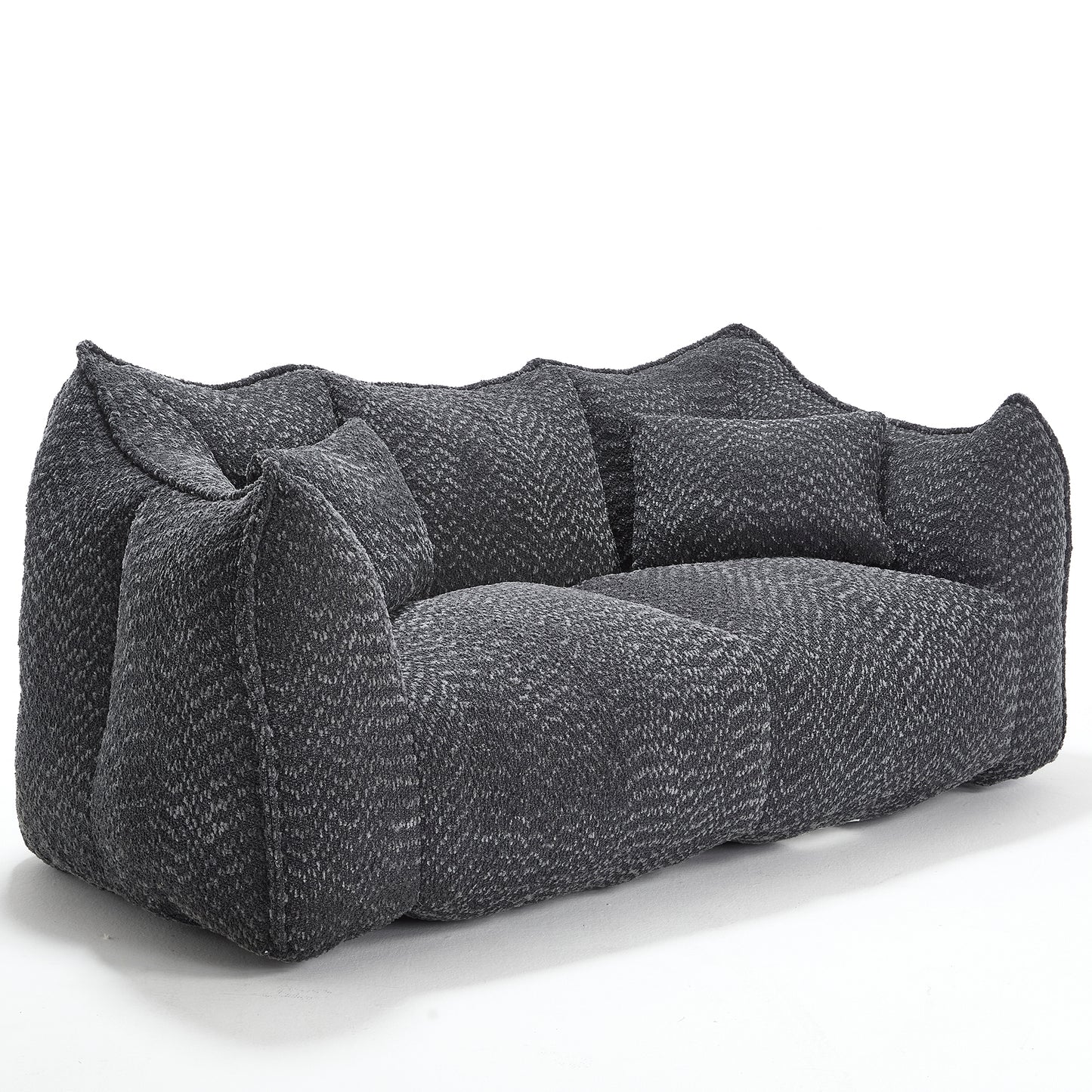 Comfortable Square Beanbag Chair for Two - Black Chenille