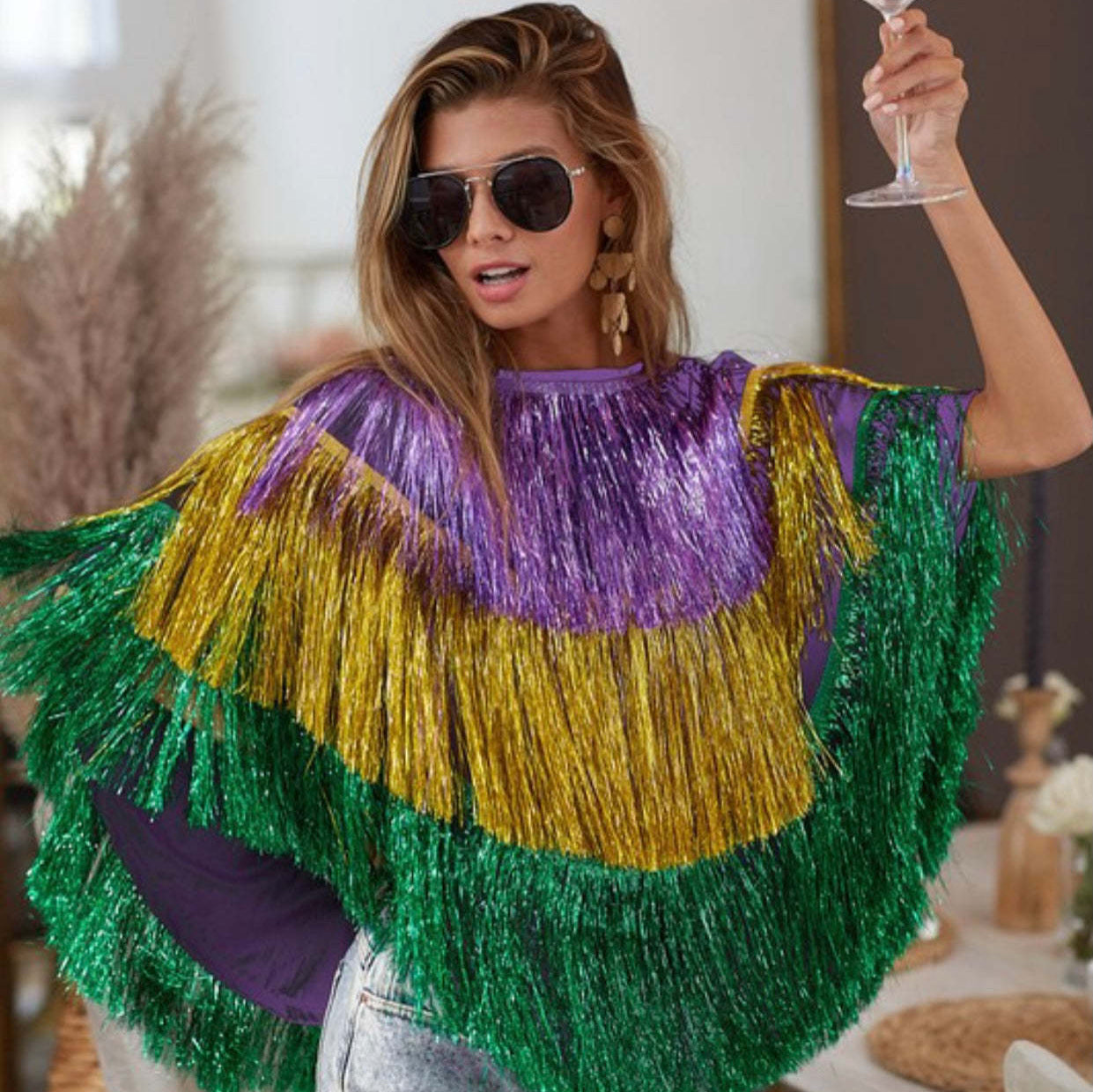 Carnival Metallic Raincoat Costume Set with Cape Skirt and Poncho for Female
