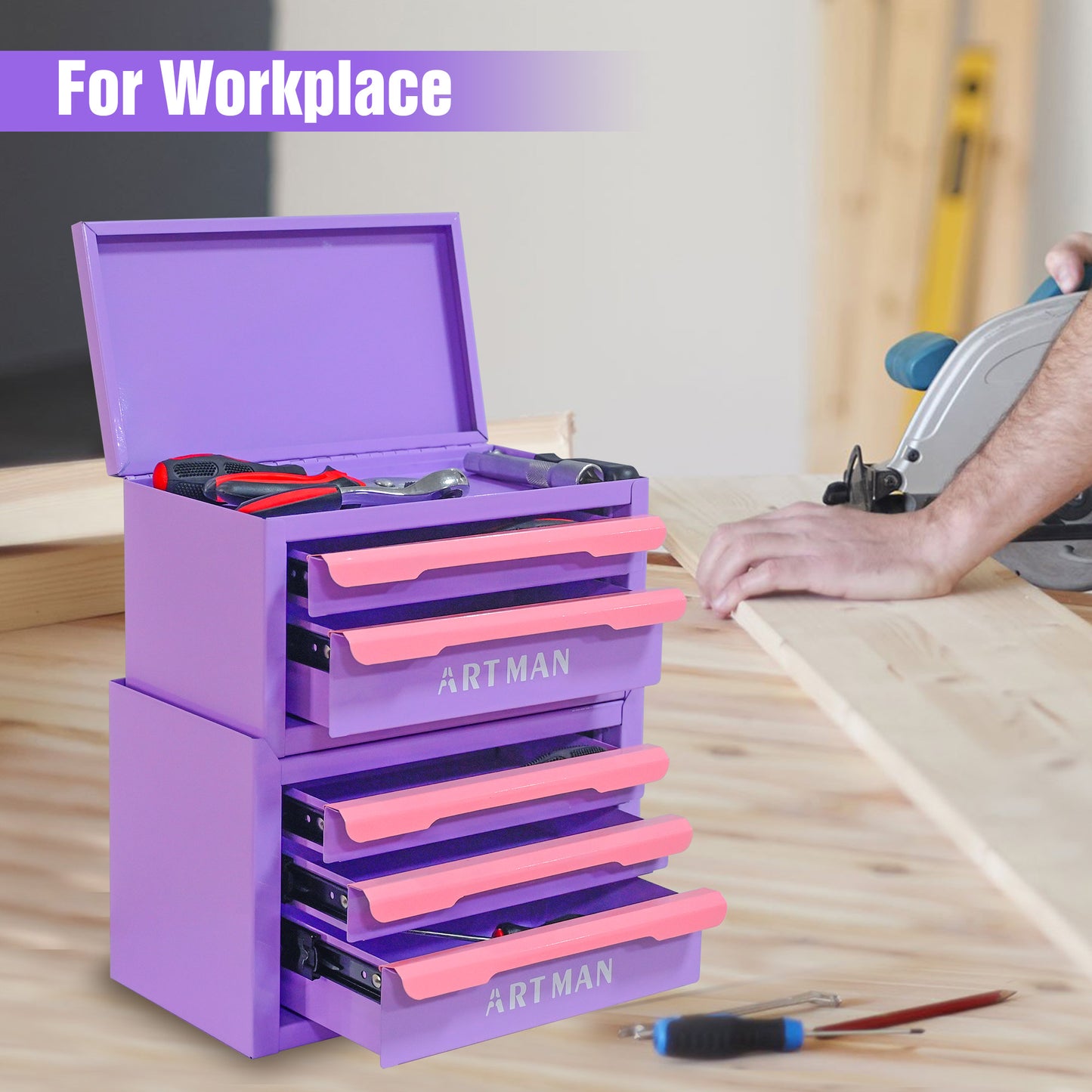 Drawer-Style Desktop Storage Box - Pink Purple, 2+3 Layers