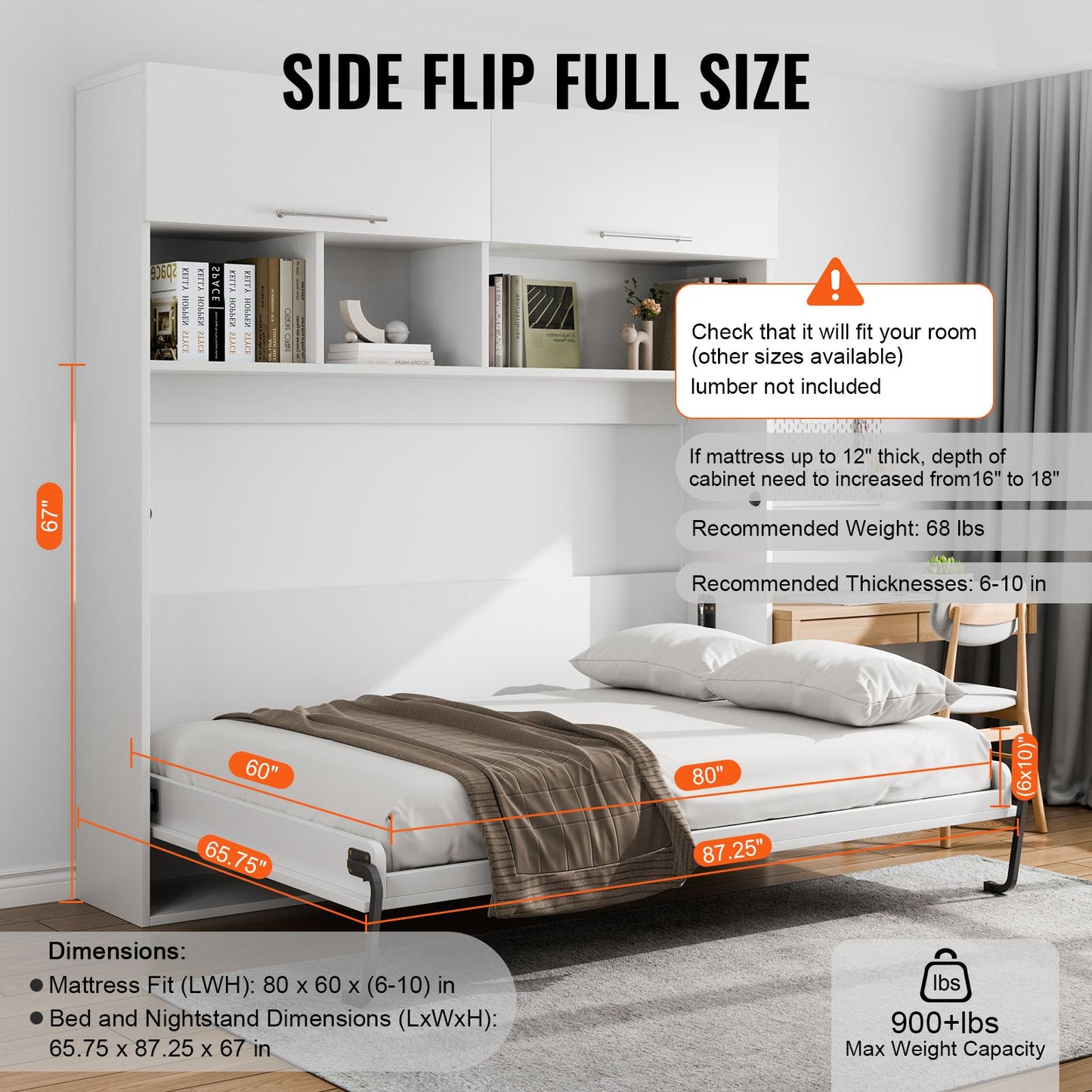 Queen Murphy Bed Kit - DIY Wall Bed Hardware Set in Black