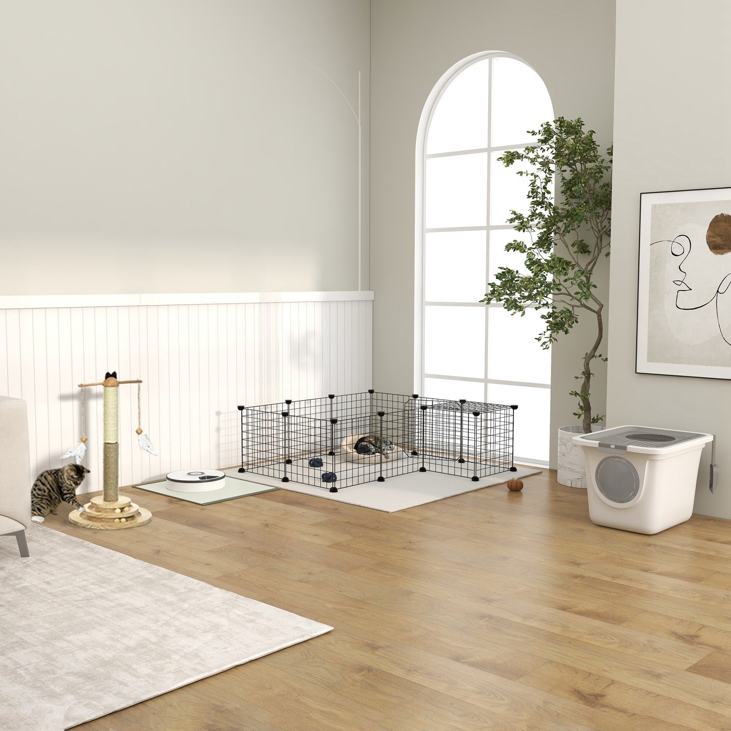 Small Animal Playpen with Door - DIY Metal Wire Cage for Rabbits & Guinea Pigs, Portable 14x14 Inches