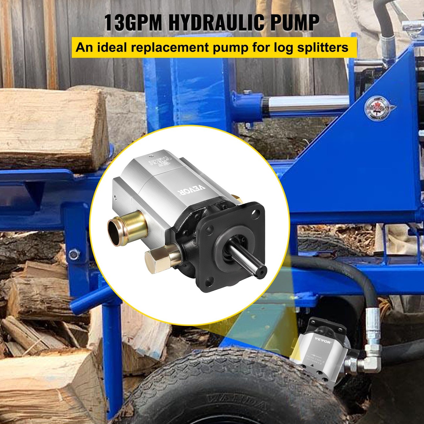 Hydraulic Log Splitter Pump 3000 PSI 2-Stage 13 GPM Aluminum Gear Pump Grey