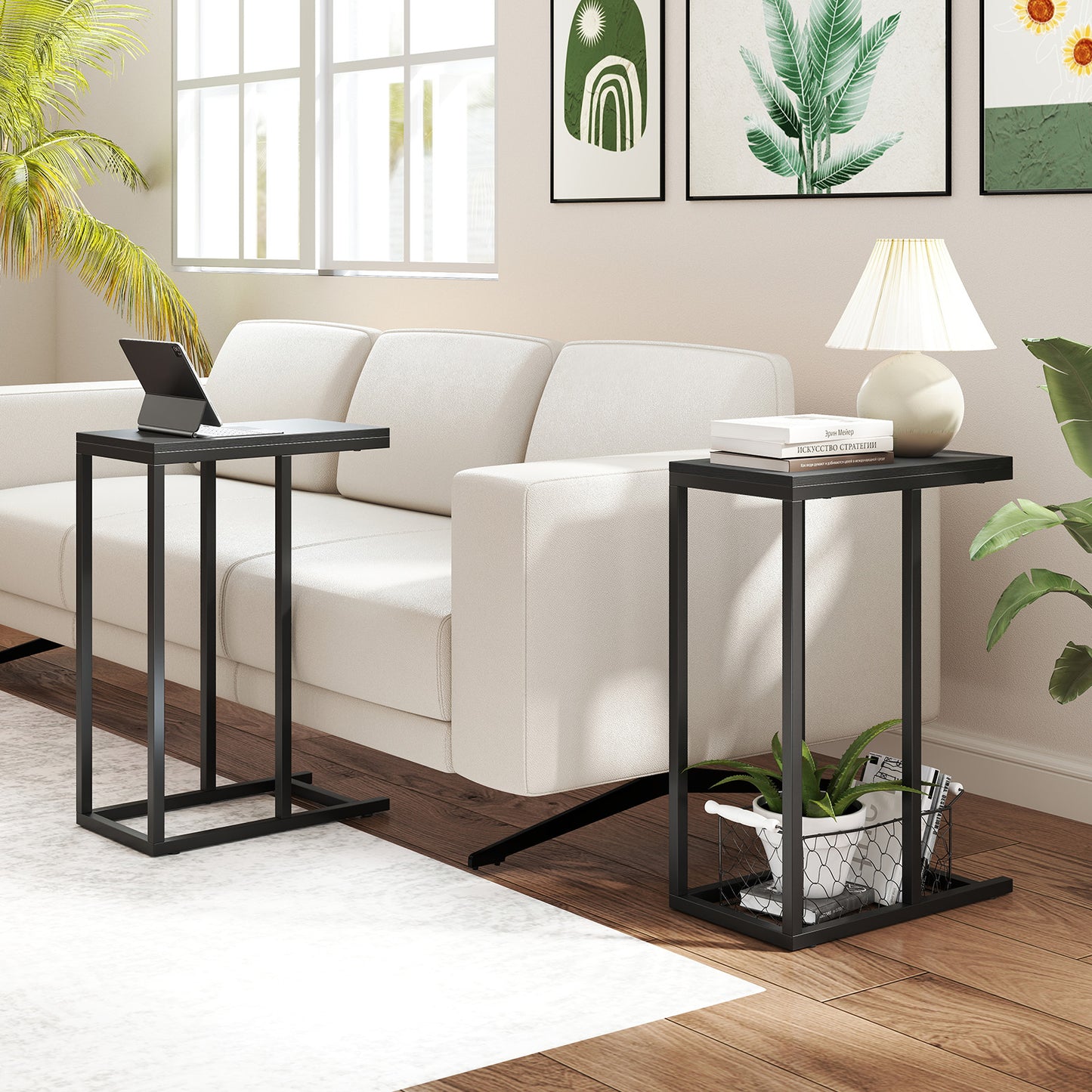 C-Shaped End Table for Couch - Space-Saving TV Tray