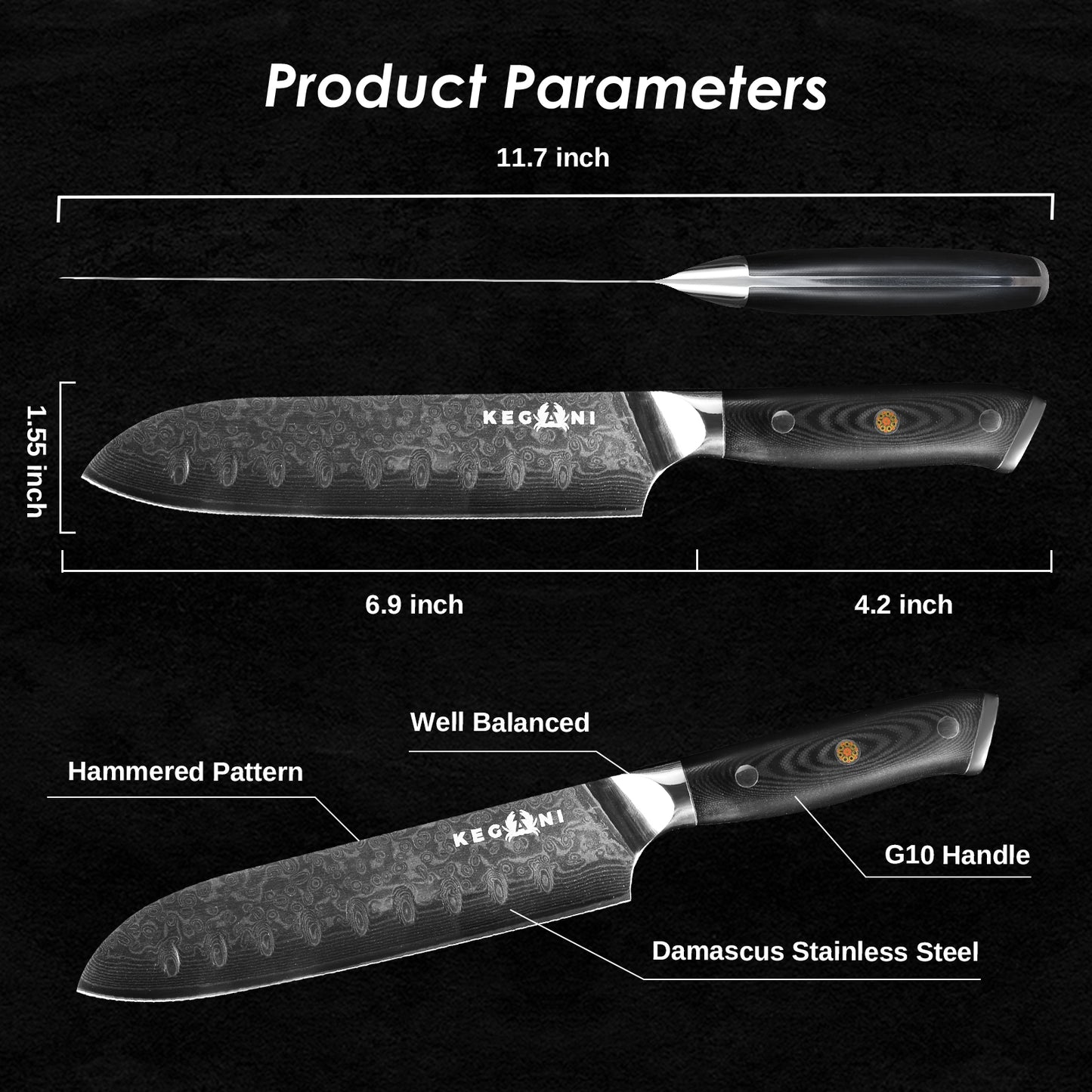 Damascus Steel Chef Knife - 8 Inch VG10 Blade with G10 Handle