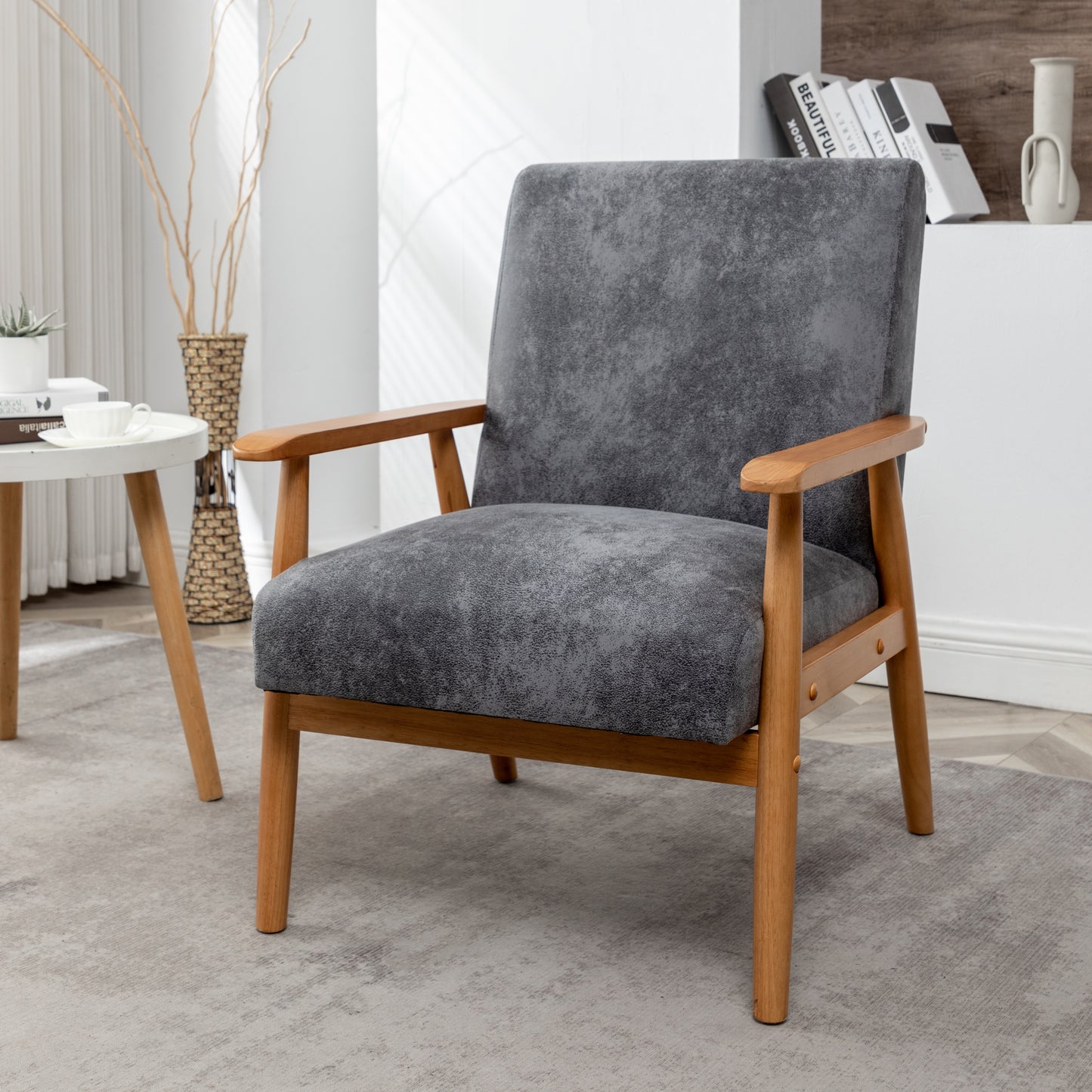 25.38 Wide Classic Mid-Century Modern Arm Chair, Grey