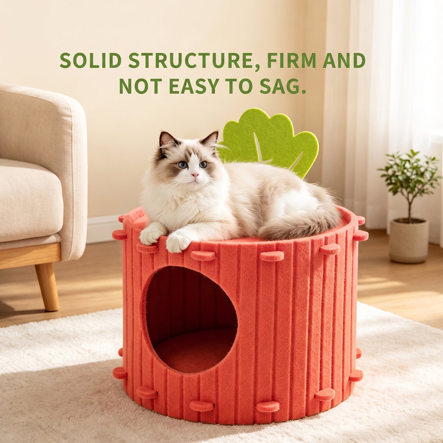 Carrot Shaped Felt Cat Cave Bed - Cozy Indoor Hideaway for Small Cats