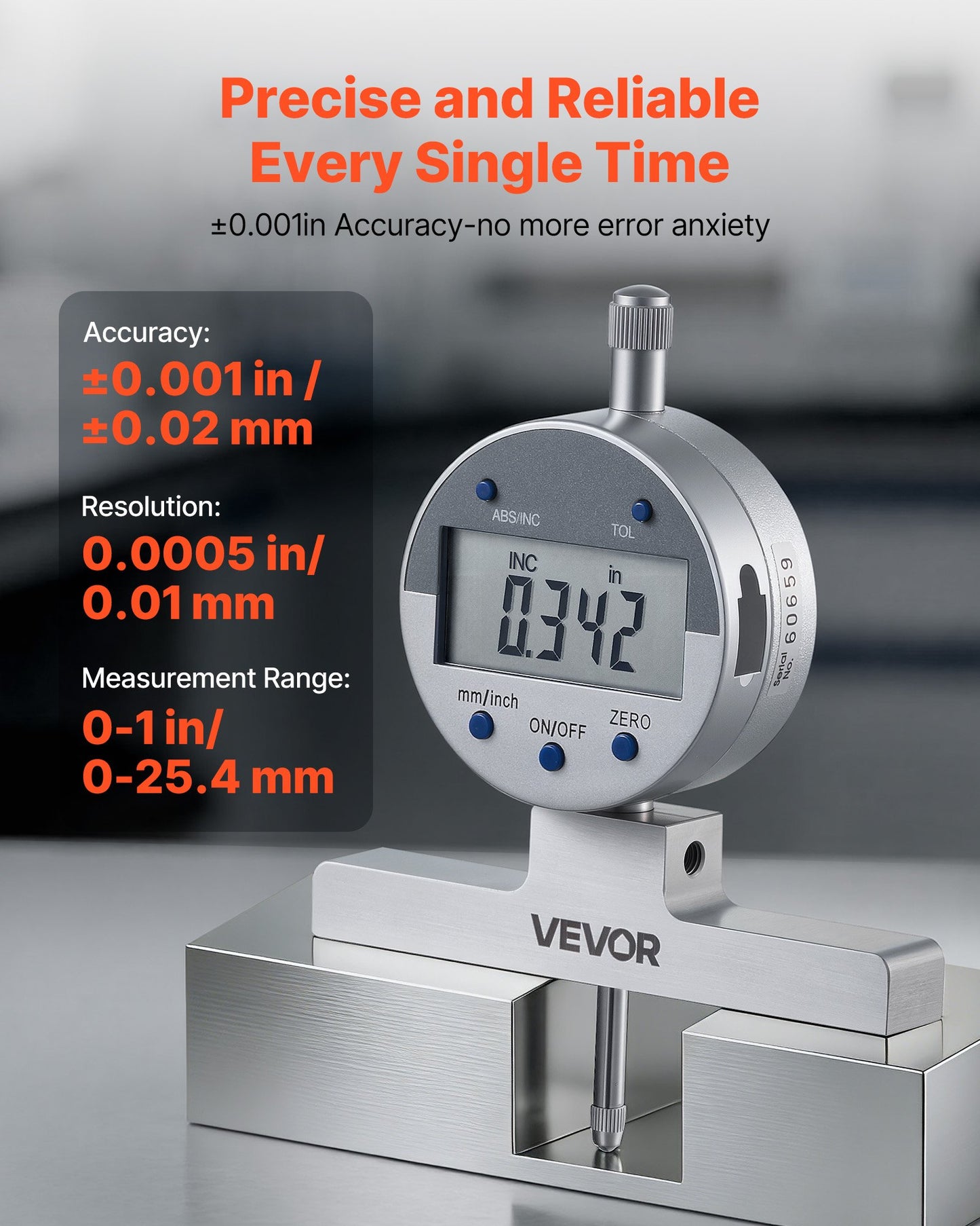 Digital Depth Gauge Micrometer 0-22 Inch Range, Precision Electronic Indicator