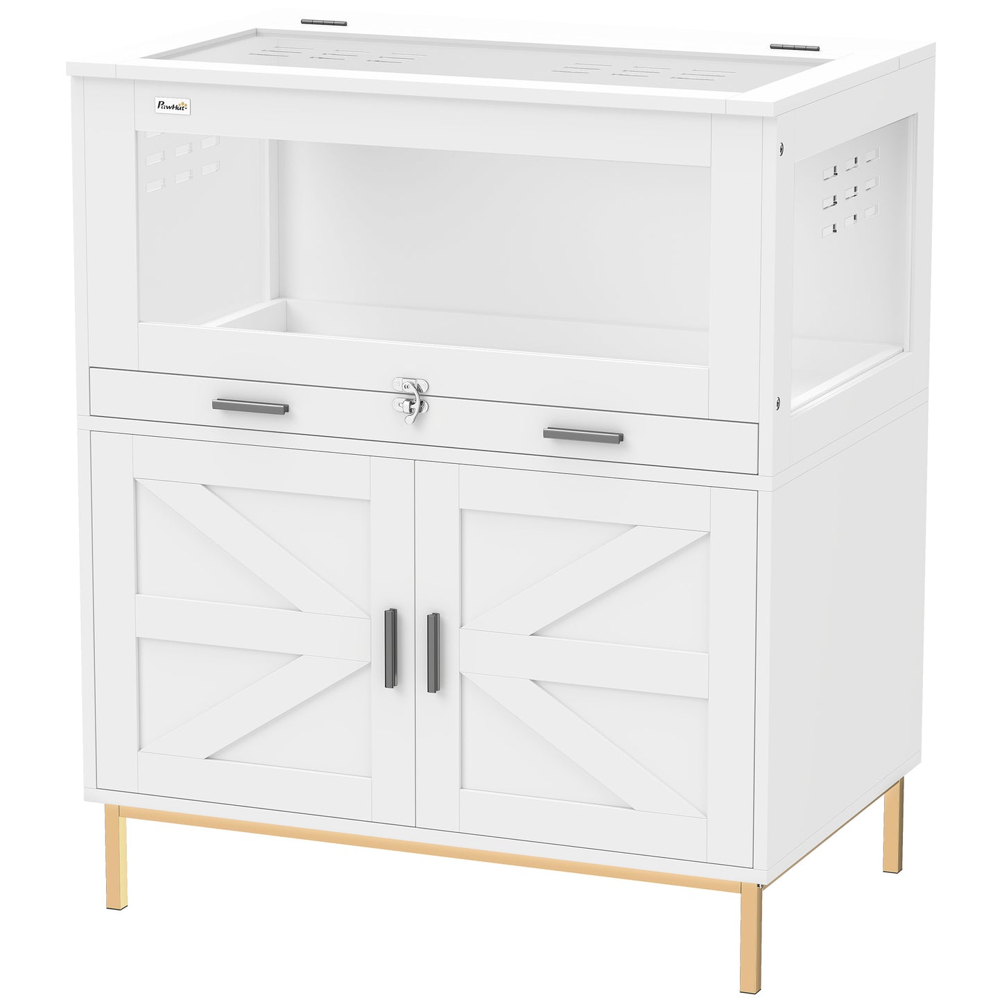 Hamster Cage with Storage Cabinet, Acrylic Panels & Pull-Out Tray, 30x19.5x36 Inches