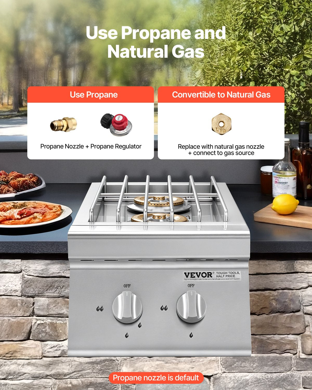 Double Side Burners for Outdoor Grilling - 15,000 BTU Propane & Natural Gas