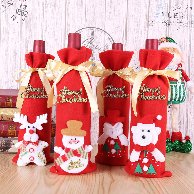 Christmas Flannel Wine Bottle Gift Bag Set for Holiday Decor