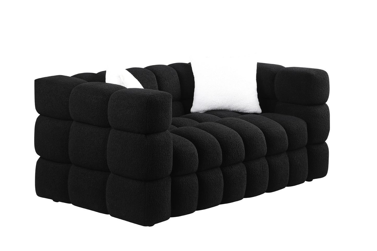Boucle Sofa - 2 Seater, Black, Marshmallow Design, 62.2" Length