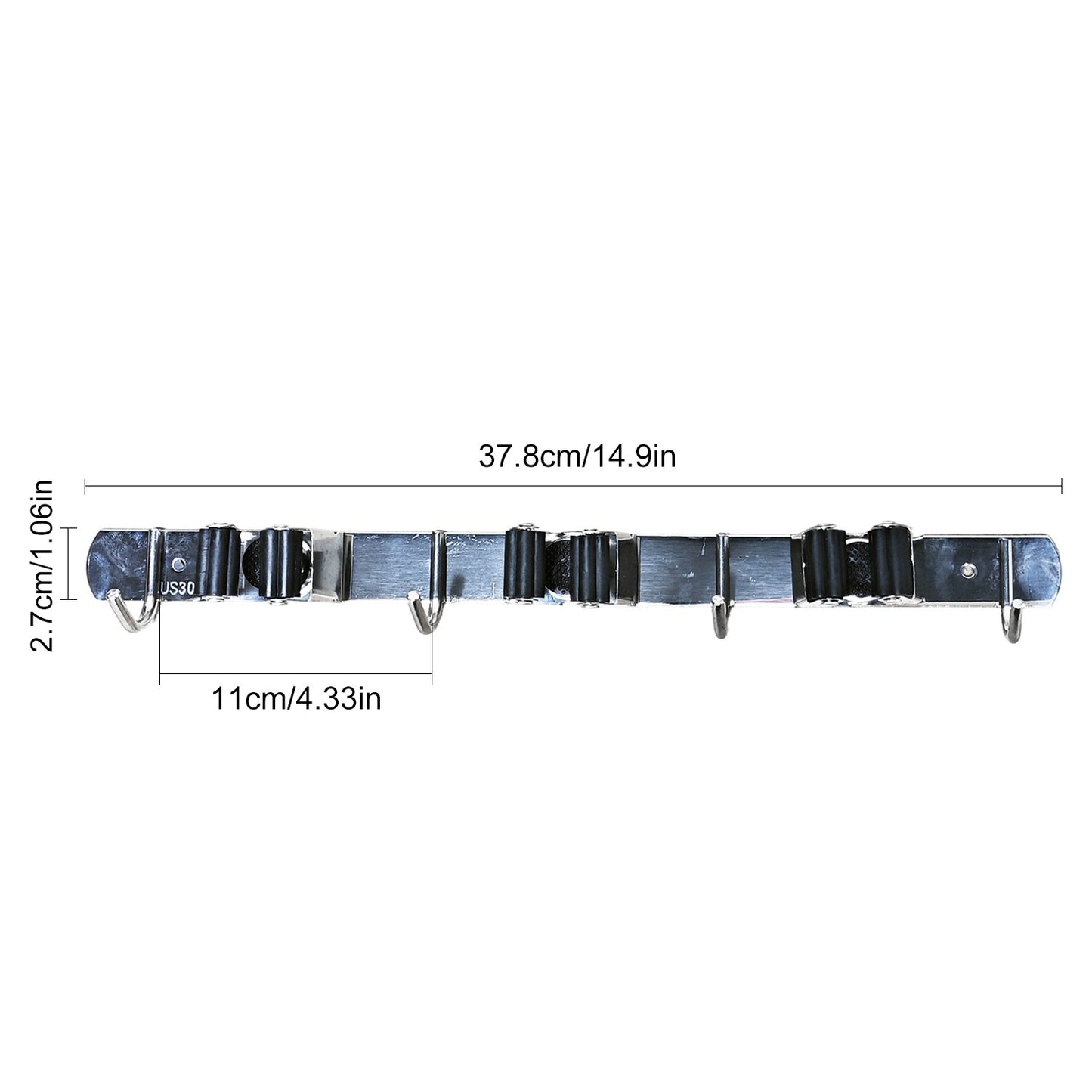 Wall Mounted Broom Mop Holder Organizer Rack with Hooks, Stainless Steel Storage Solution