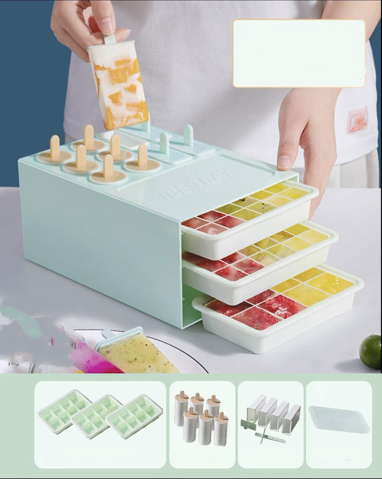 Silicone Ice Cream Mold with Multiple Grids - Kitchen Freezer Tray