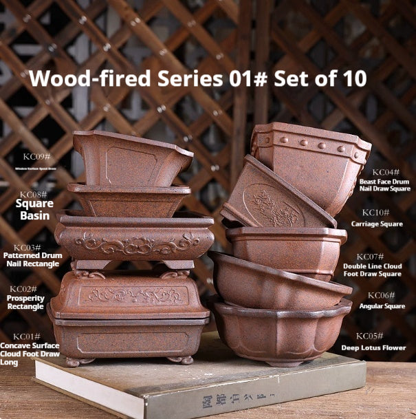Small Purple Clay Flower Pot - Wood-Fired Indoor Plant Container for Desk or Study