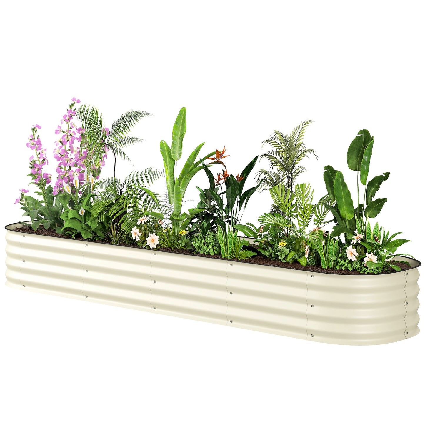 Galvanized Raised Garden Bed Kit Cream 7.9 x 2 x 1 ft Metal Planter Box with Edging