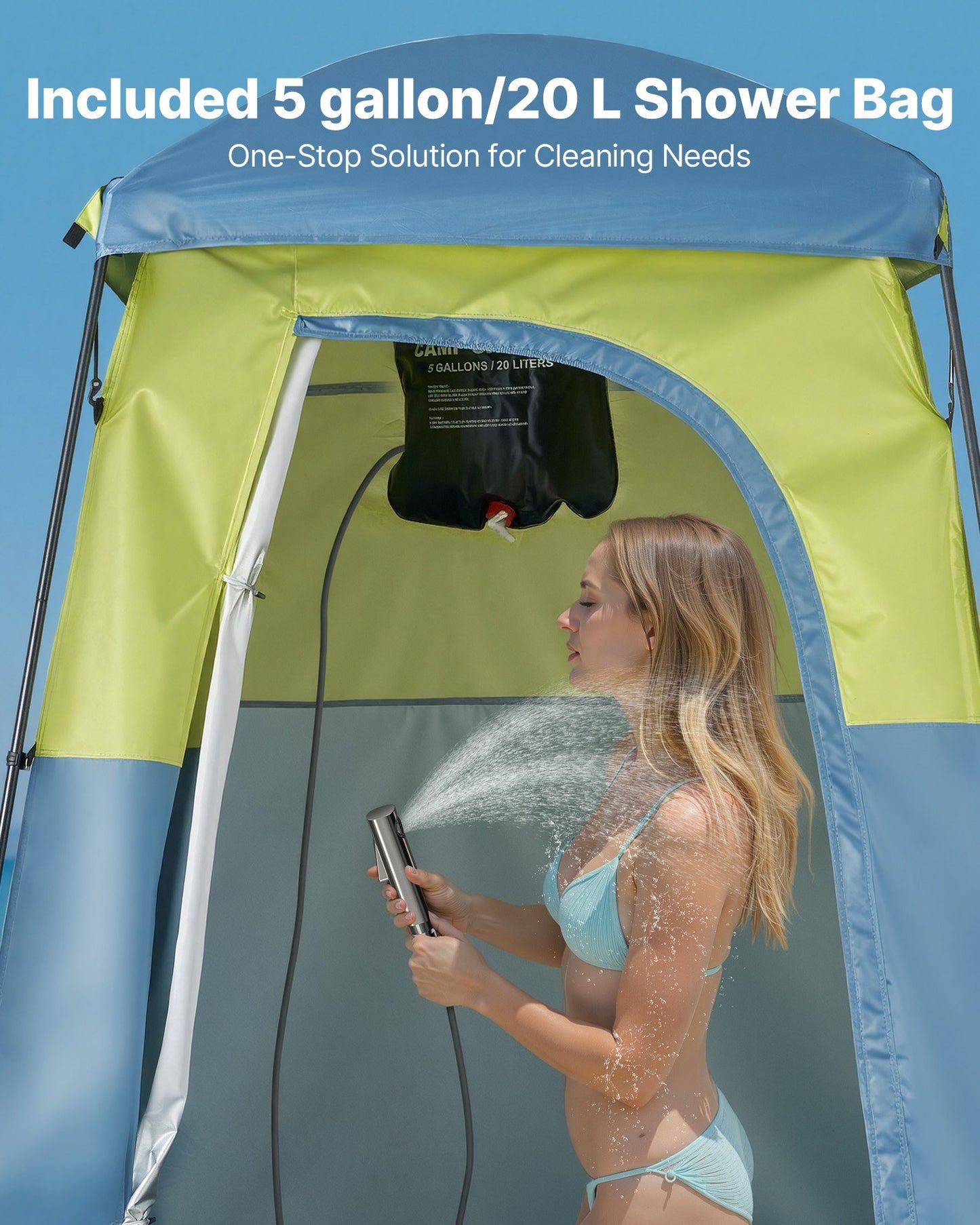 Portable Camping Shower Tent with Privacy, Ground Stakes & Carry Bag