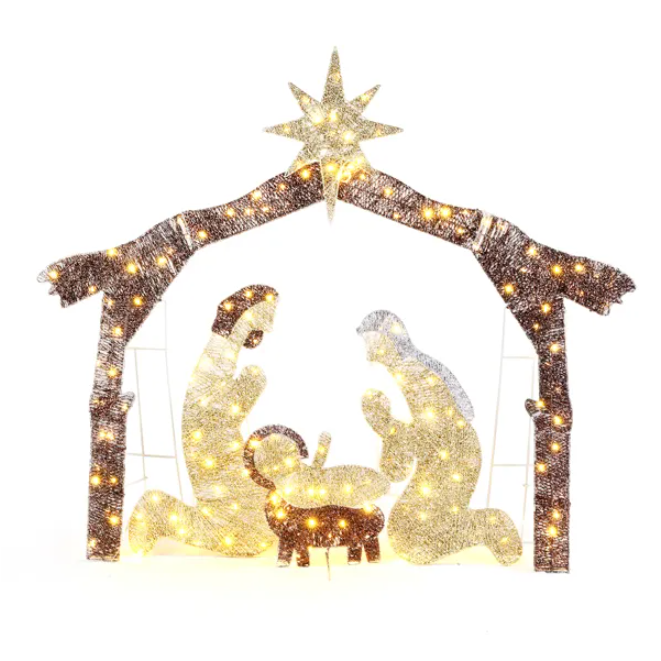 6ft Nativity Scene Roof Decoration with 190 LED Lights for Christmas Garden
