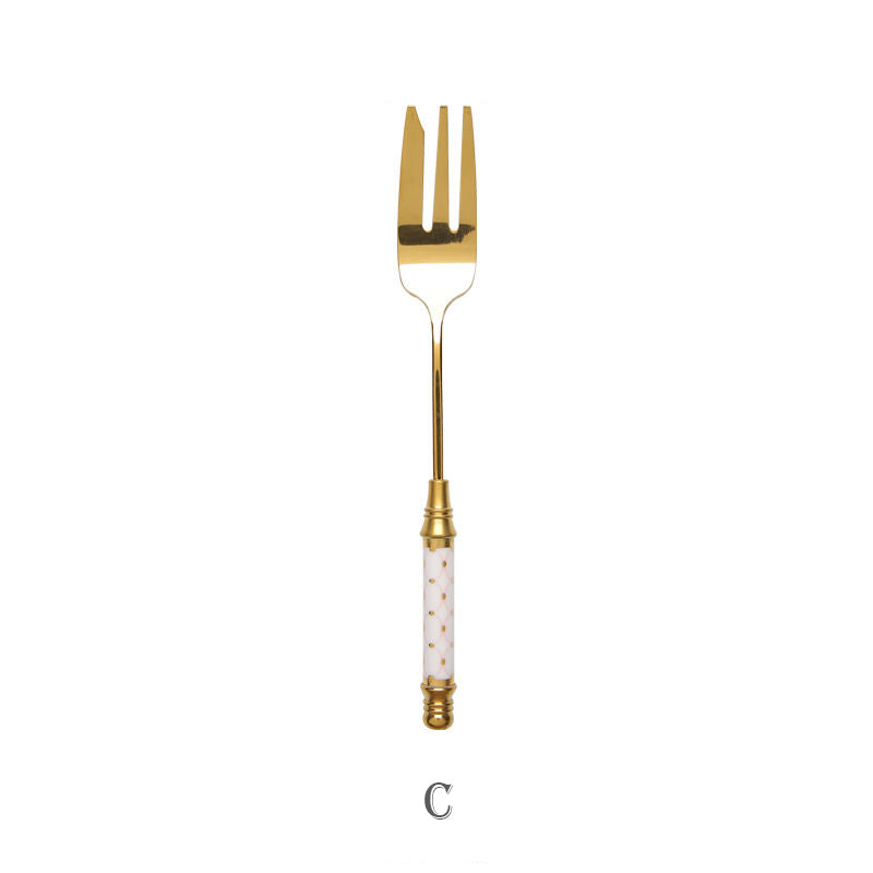 European Retro Gold-Plated Stainless Steel Dessert Spoon Set - Multiple Styles