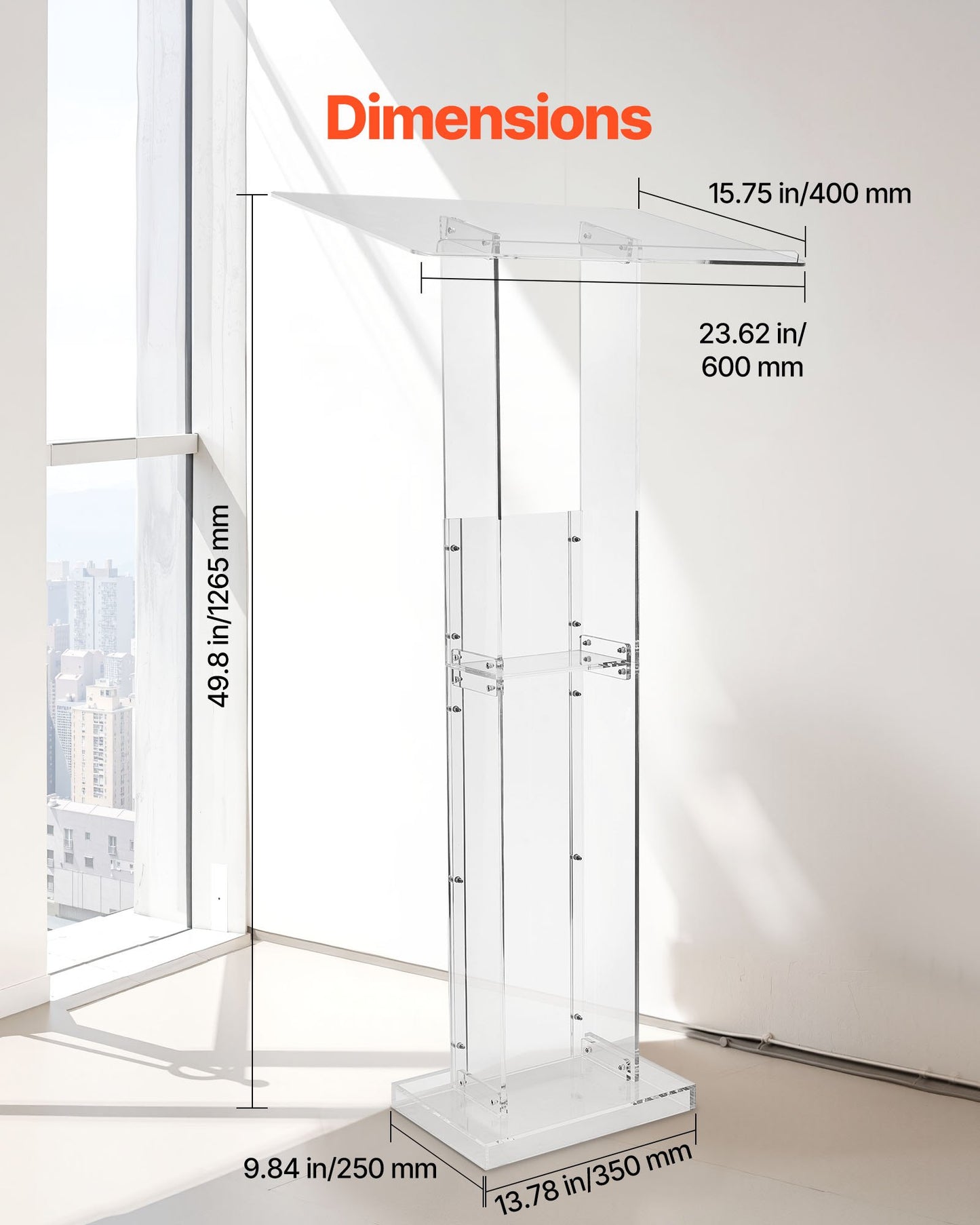 Portable Acrylic Podium Stand with Storage Shelf - Natural