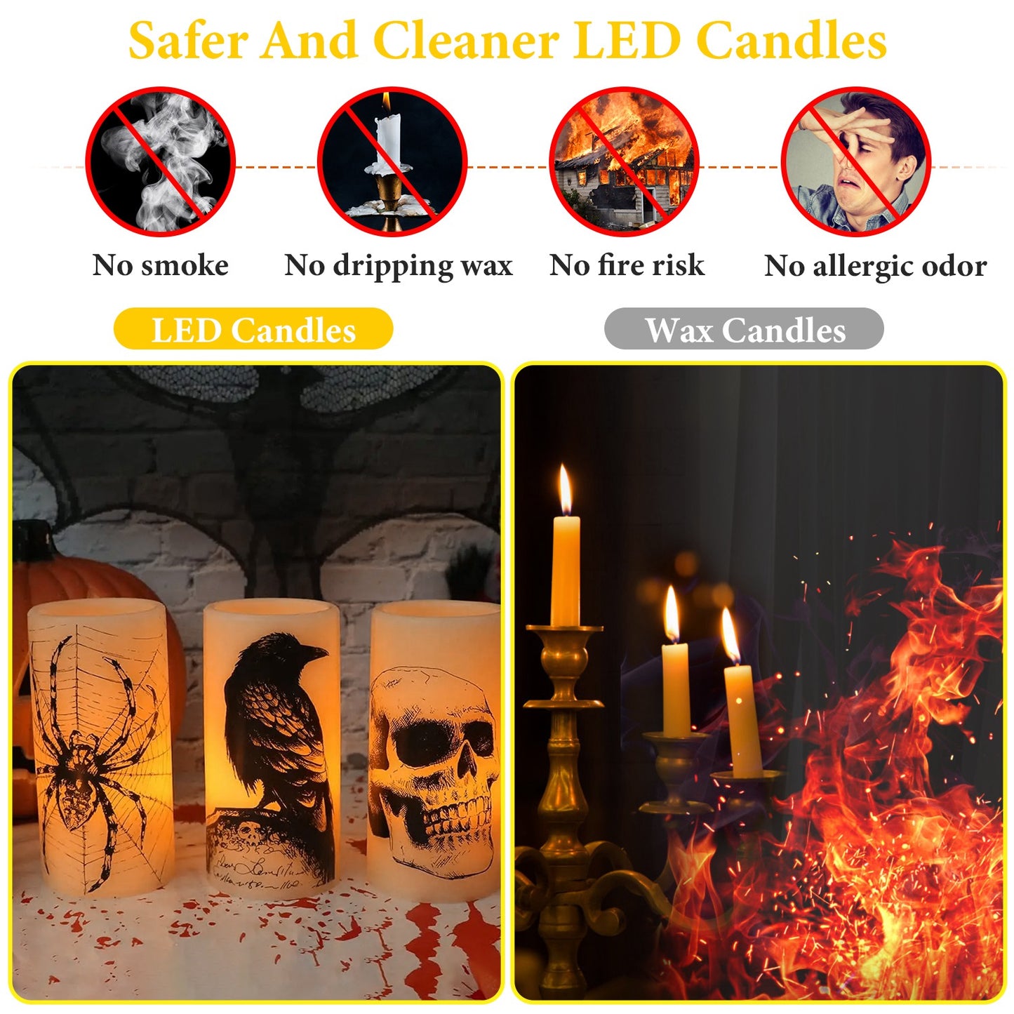Halloween Flameless Candle Set with Timer - 3 Pack