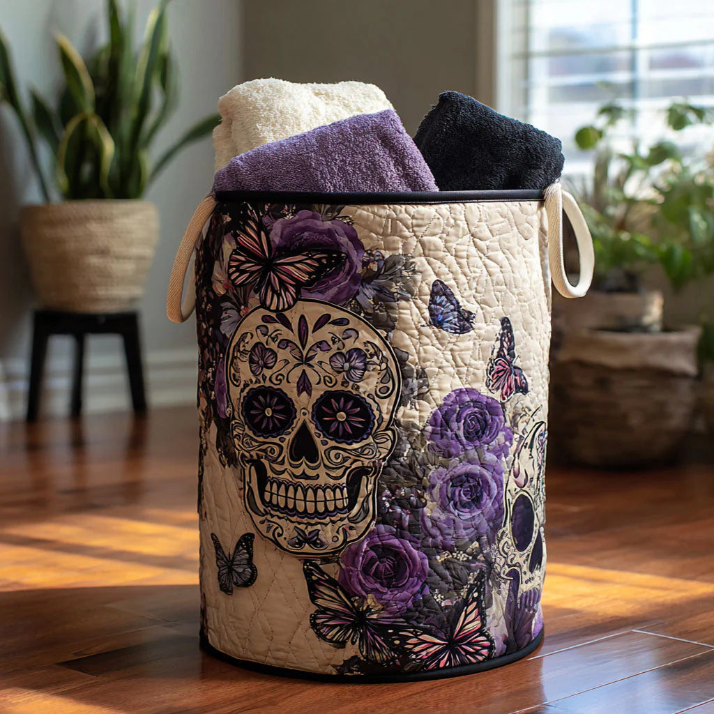 Cotton Laundry Hamper with Quilted Pleated Design Dustproof Clothes Basket