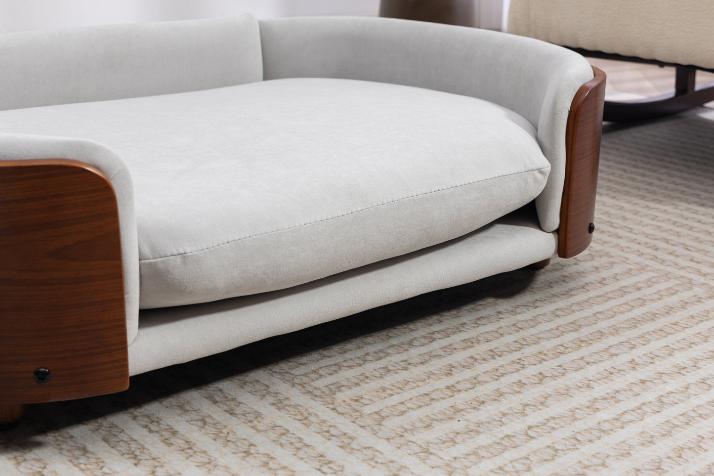 Large Elevated Dog Bed with Velvet Cushion and Solid Wood Legs - Scandinavian Style Pet Sofa
