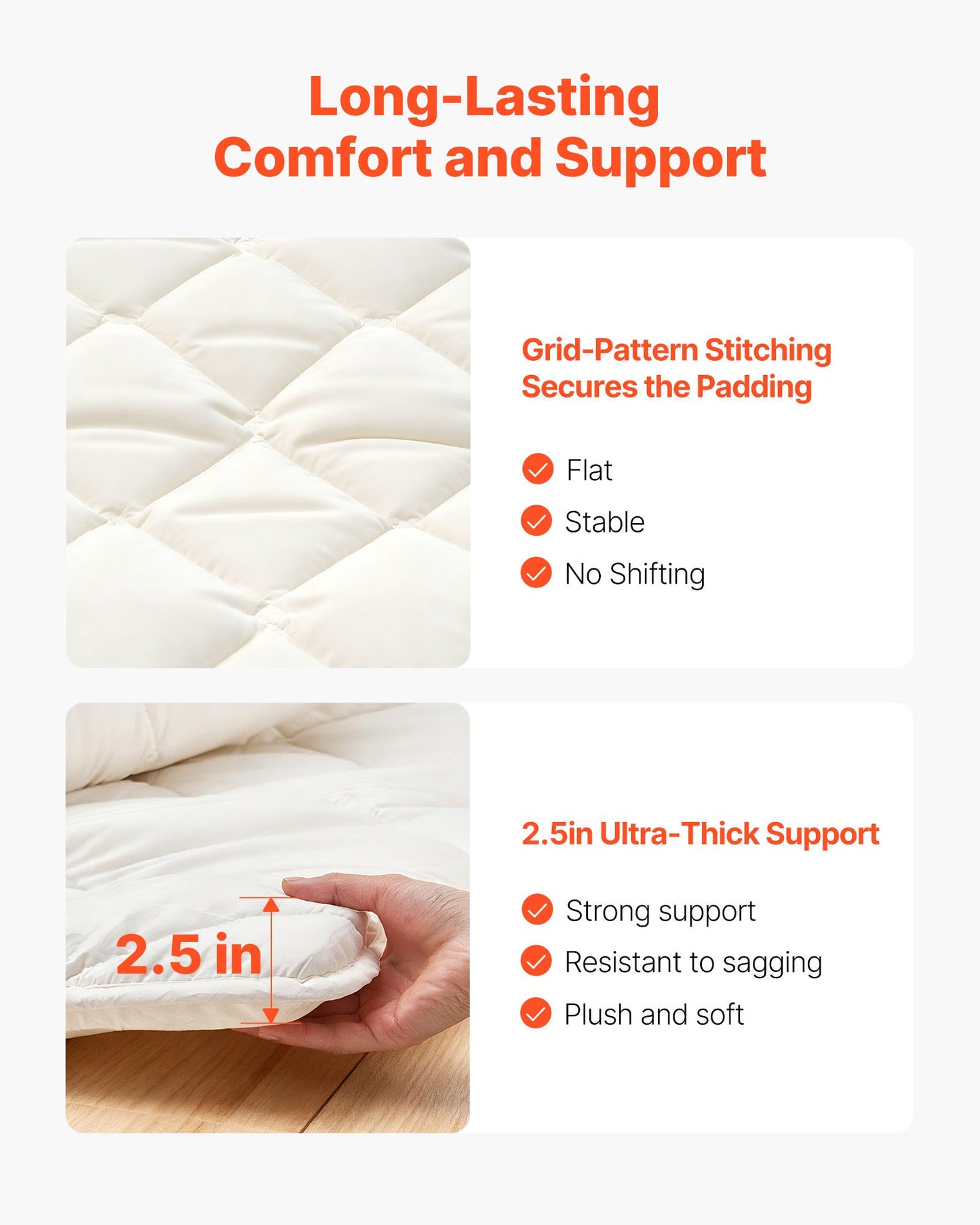 Foldable Japanese Tatami Mattress Twin Size with Storage Bag, 9-Layer Support, White